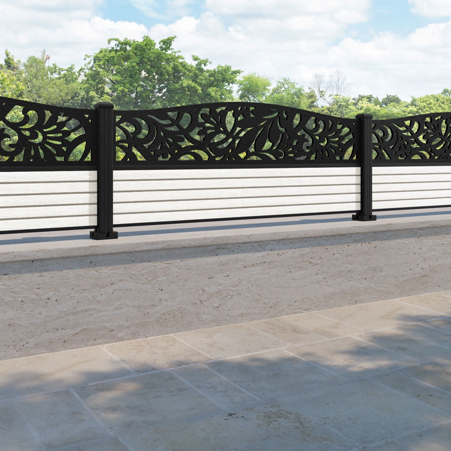 Hudson Heritage Curved Top Fence Panel - Light Stone - with our composite posts