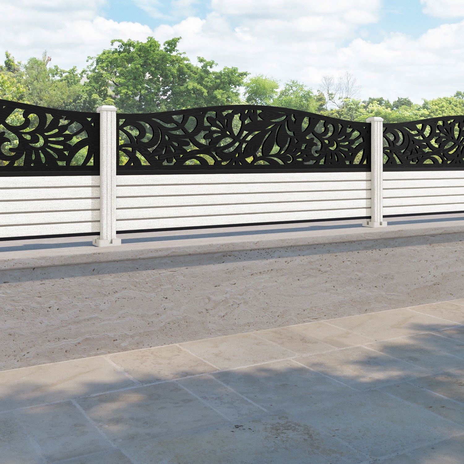 Hudson Heritage Curved Top Fence Panel - Light Stone - with our composite posts