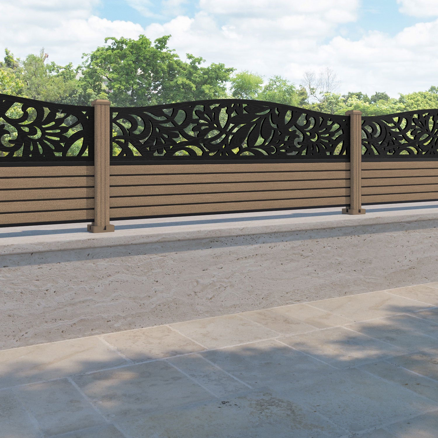 Hudson Heritage Curved Top Fence Panel - Teak - with our composite posts