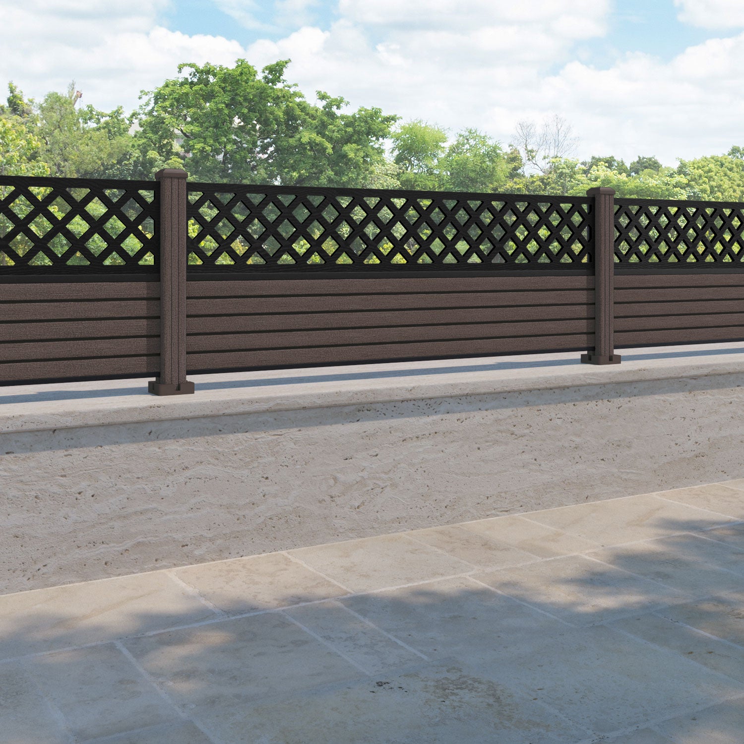 Hudson Hive Fence Panel - Mid Brown - with our composite posts