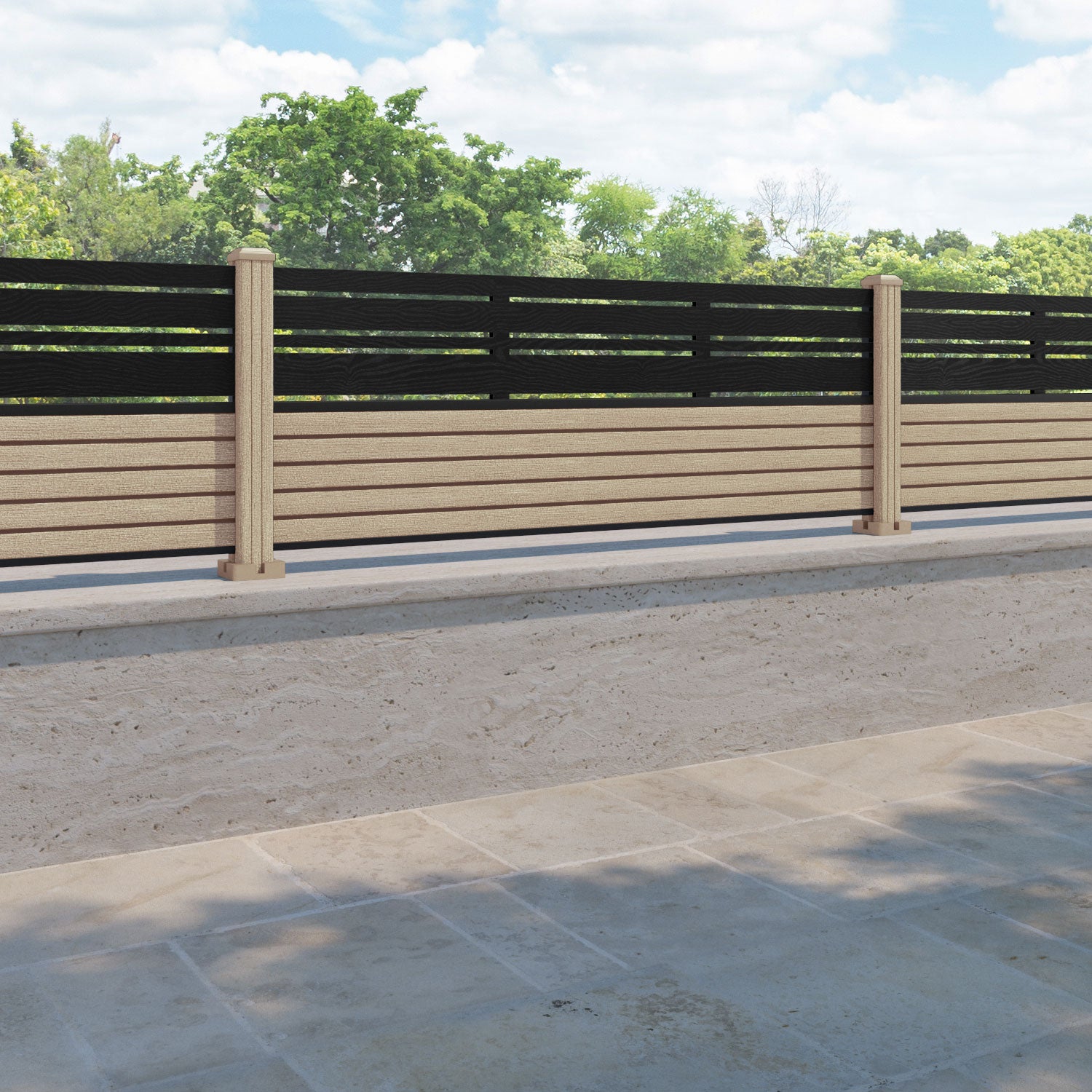 Hudson Linea Fence Panel - Light Oak - with our composite posts
