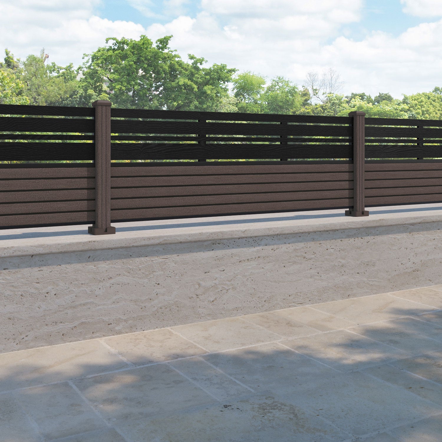 Hudson Linea Fence Panel - Mid Brown - with our composite posts