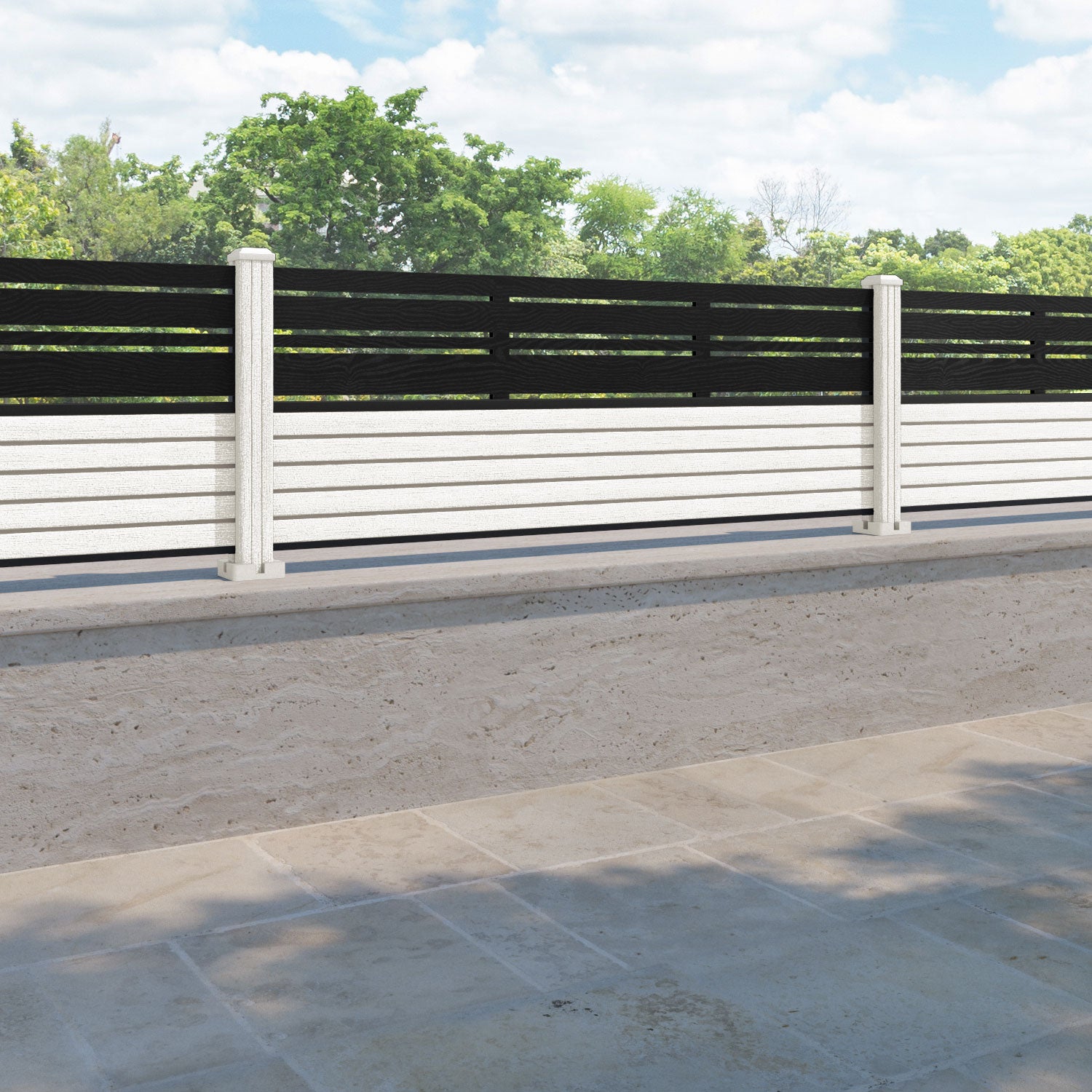 Hudson Linea Fence Panel - Light Stone - with our composite posts
