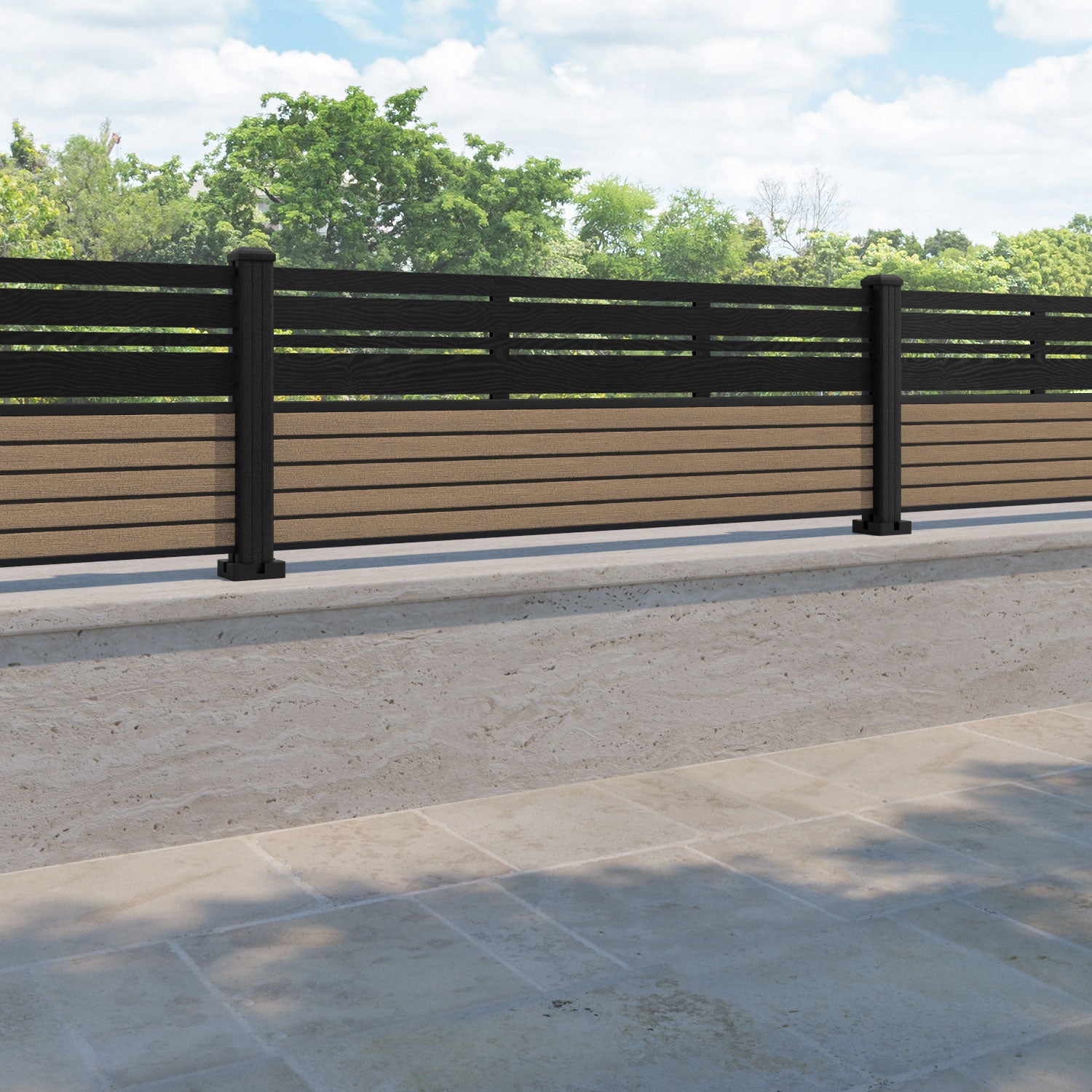 Hudson Linea Fence Panel - Teak - with our composite posts