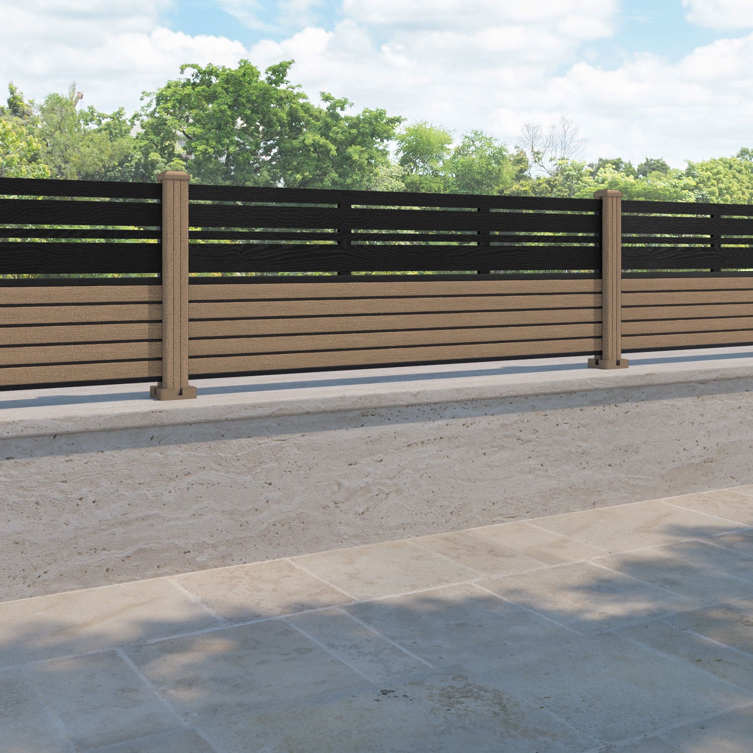 Hudson Linea Fence Panel - Teak - with our composite posts