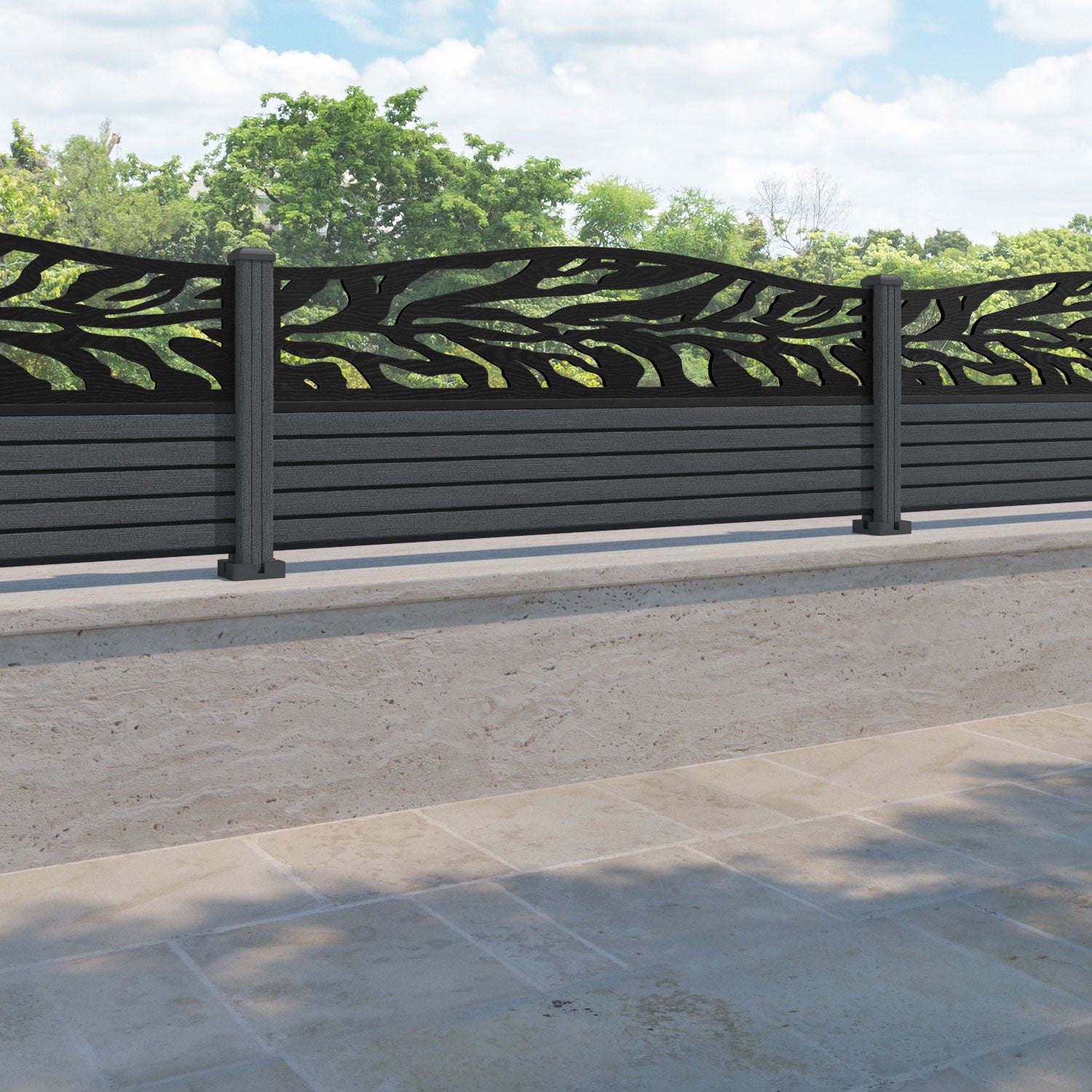 Hudson Malawi Curved Top Fence Panel - Dark Grey - with our composite posts