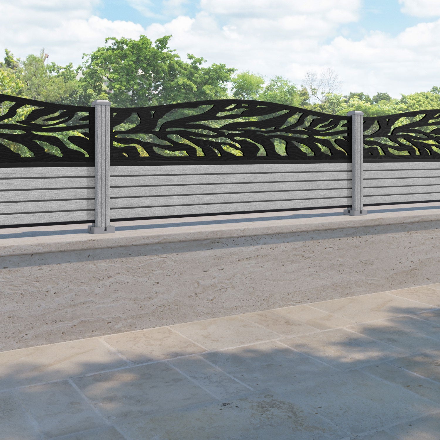 Hudson Malawi Curved Top Fence Panel - Light Grey - with our composite posts