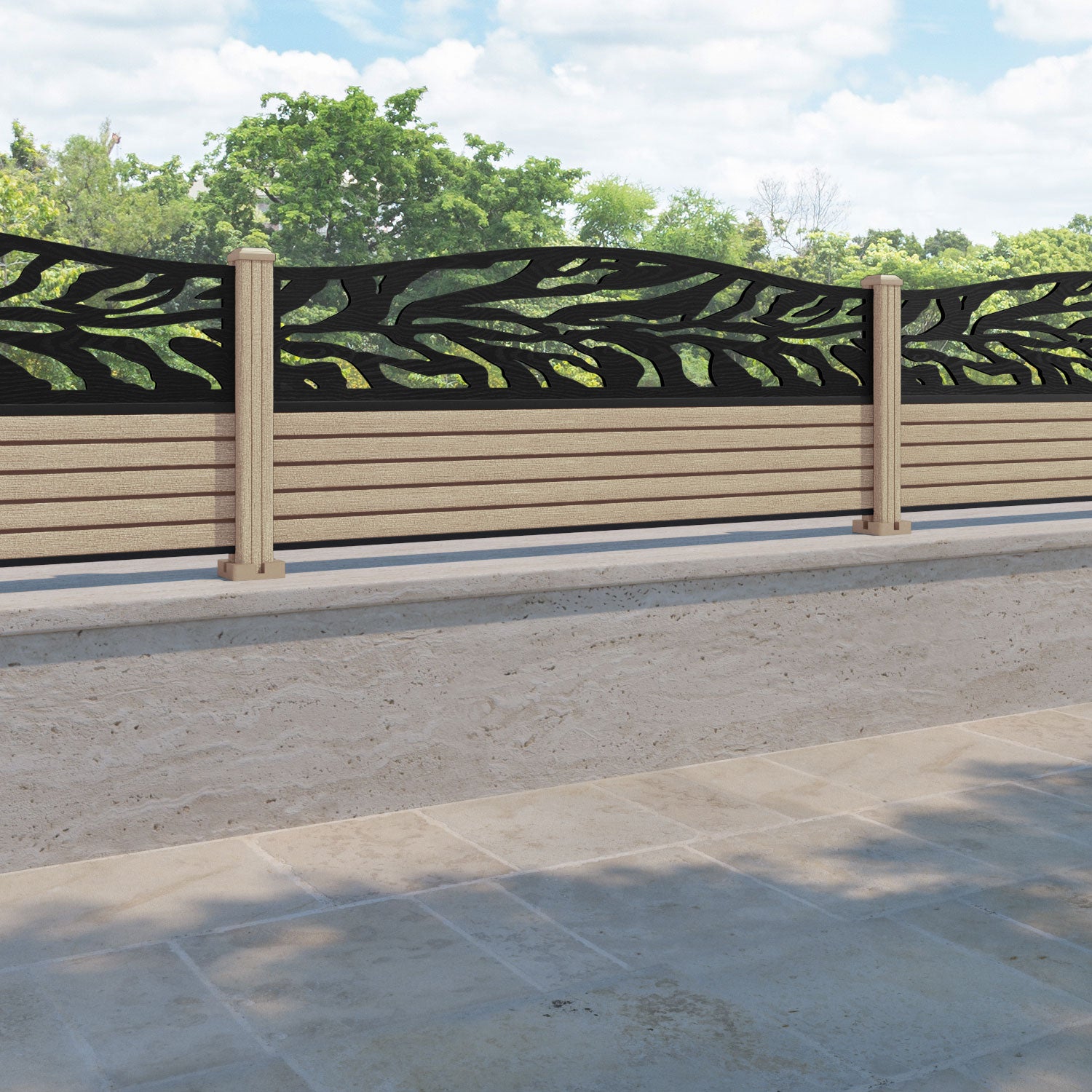 Hudson Malawi Curved Top Fence Panel - Light Oak - with our composite posts