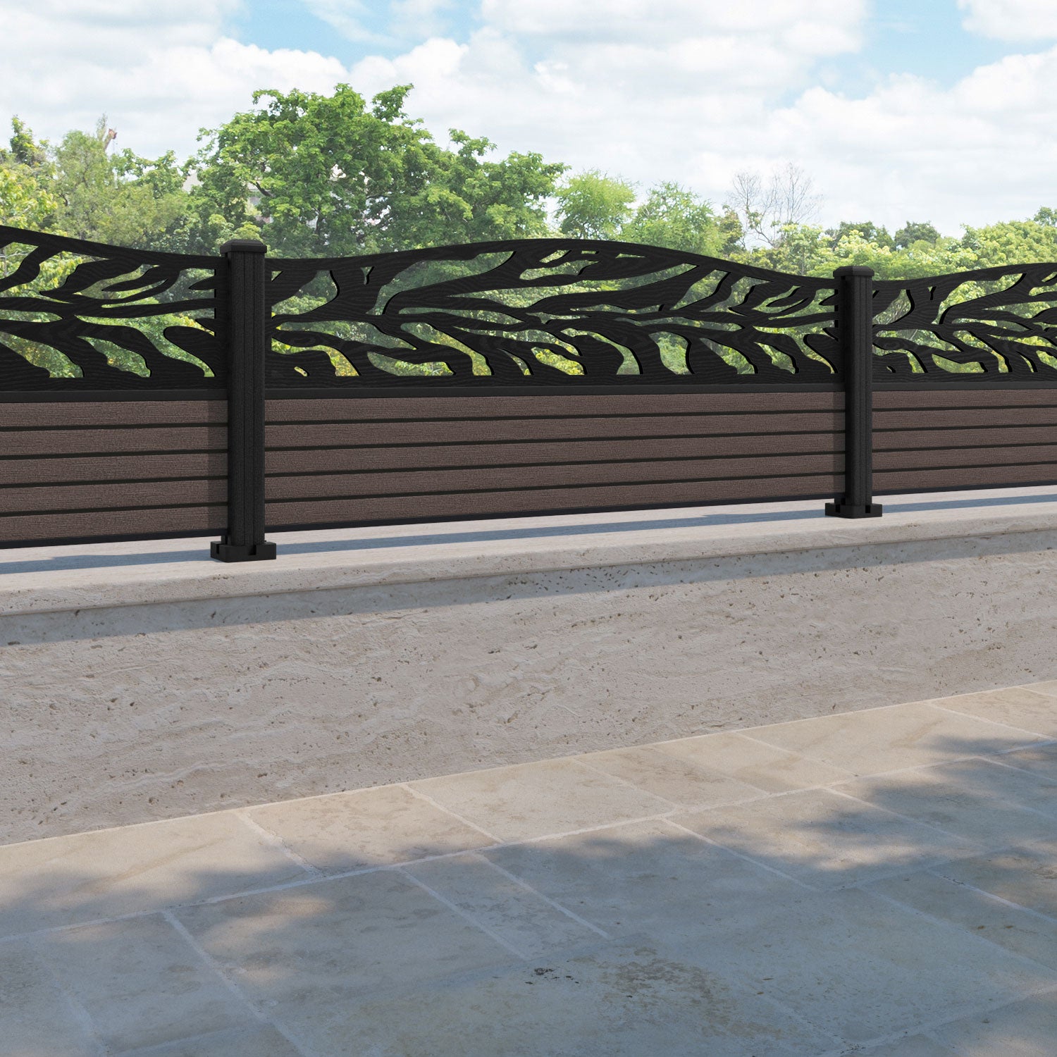 Hudson Malawi Curved Top Fence Panel - Mid Brown - with our composite posts