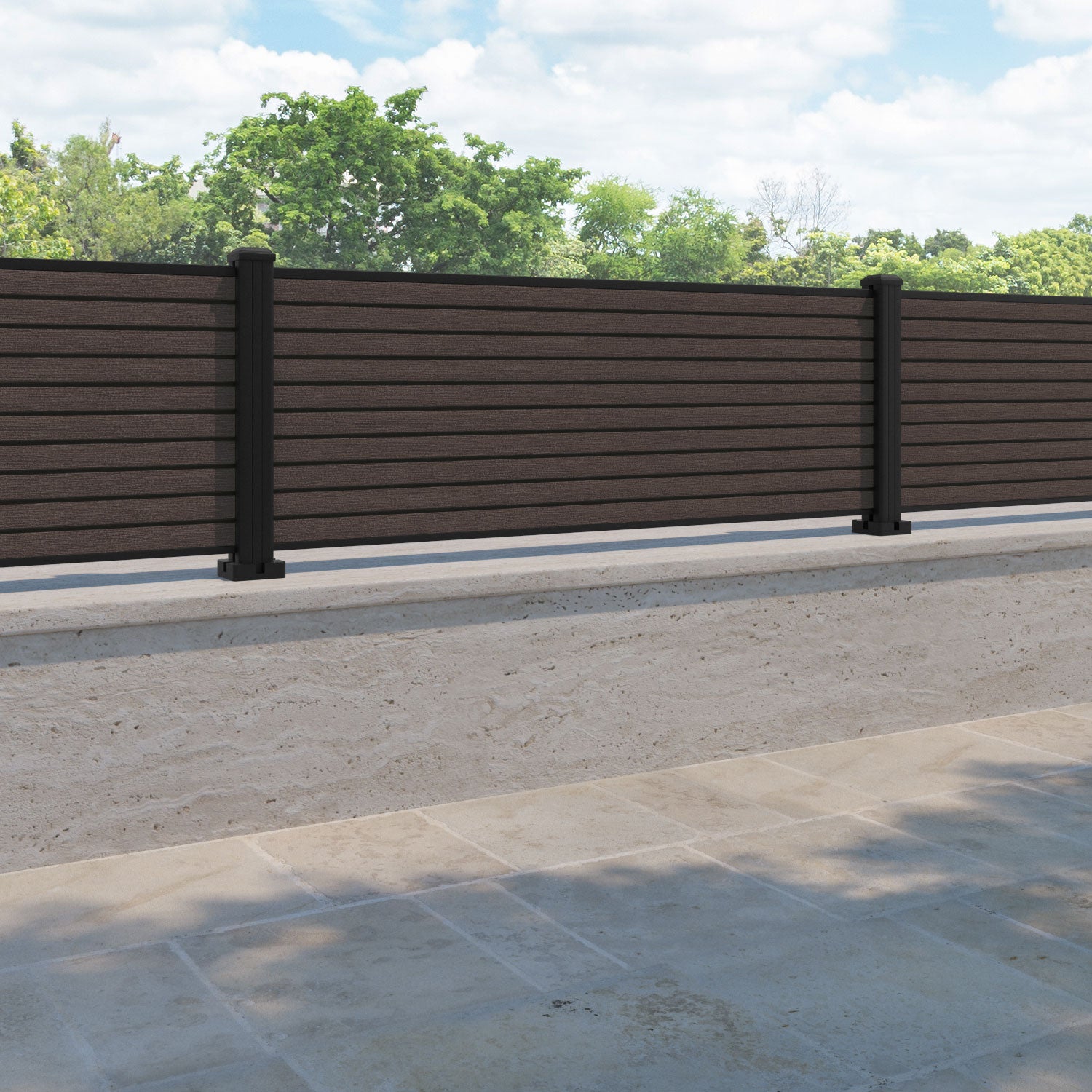 Hudson Fence Panel - Mid Brown - with our aluminium posts