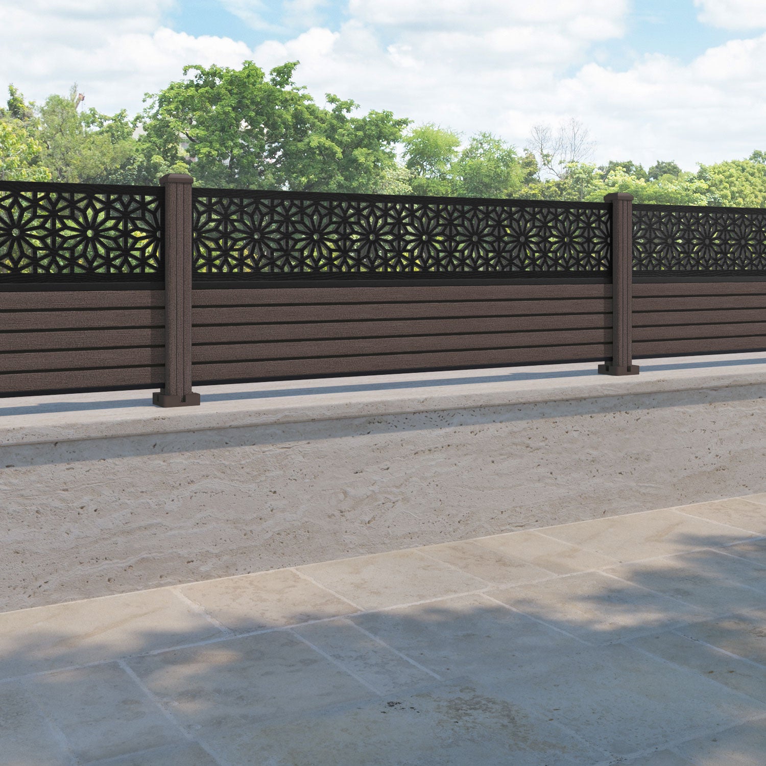 Hudson Narwa Fence Panel - Mid Brown - with our composite posts
