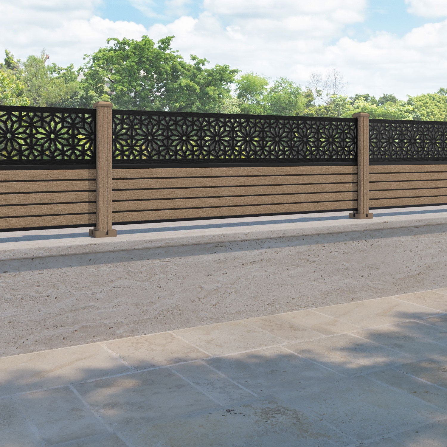 Hudson Narwa Fence Panel - Teak - with our composite posts