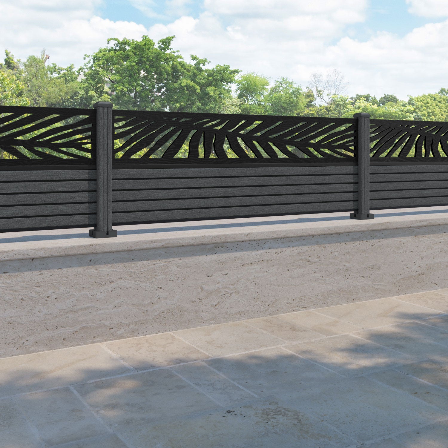 Hudson Palm Fence Panel - Dark Grey - with our composite posts