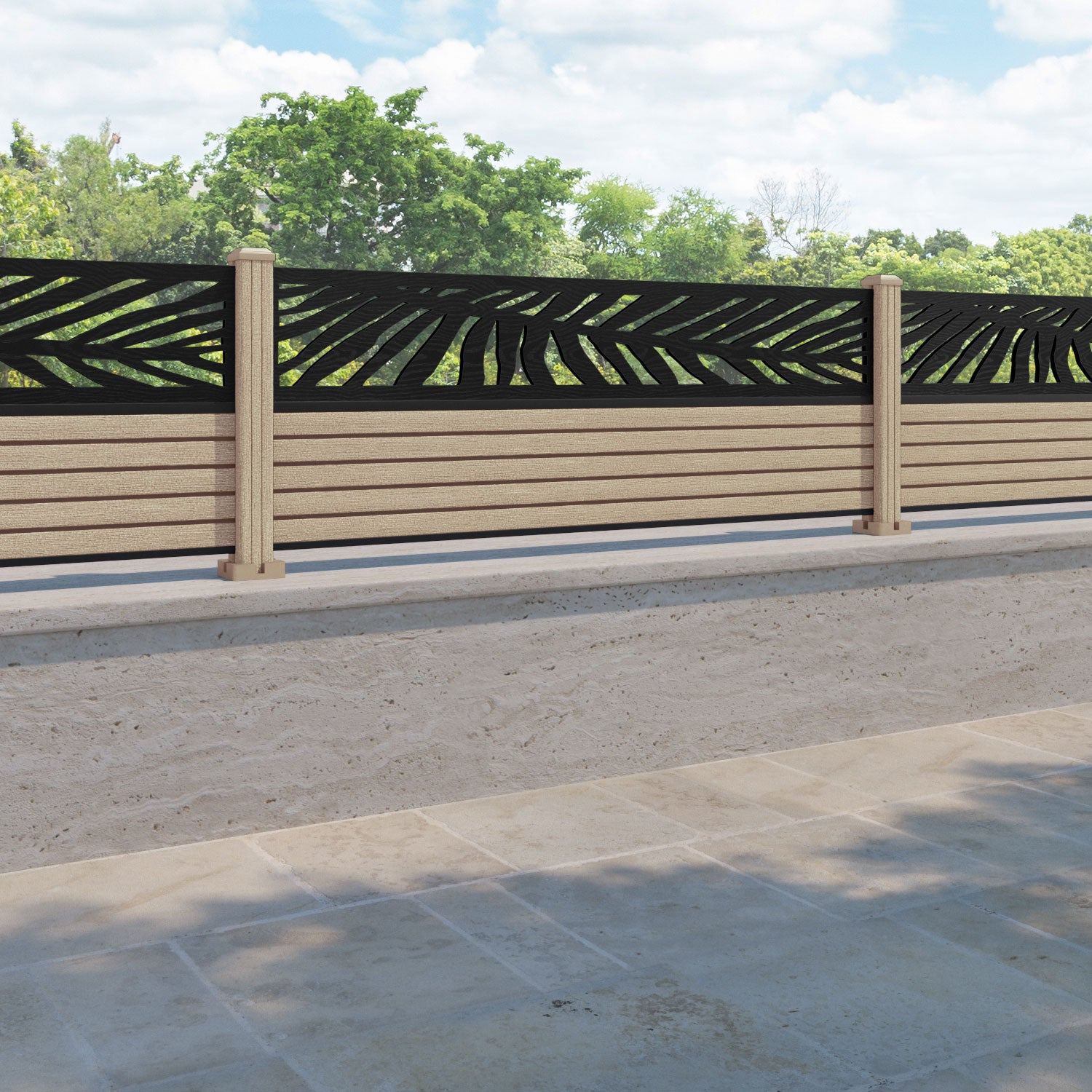Hudson Palm Fence Panel - Light Oak - with our composite posts