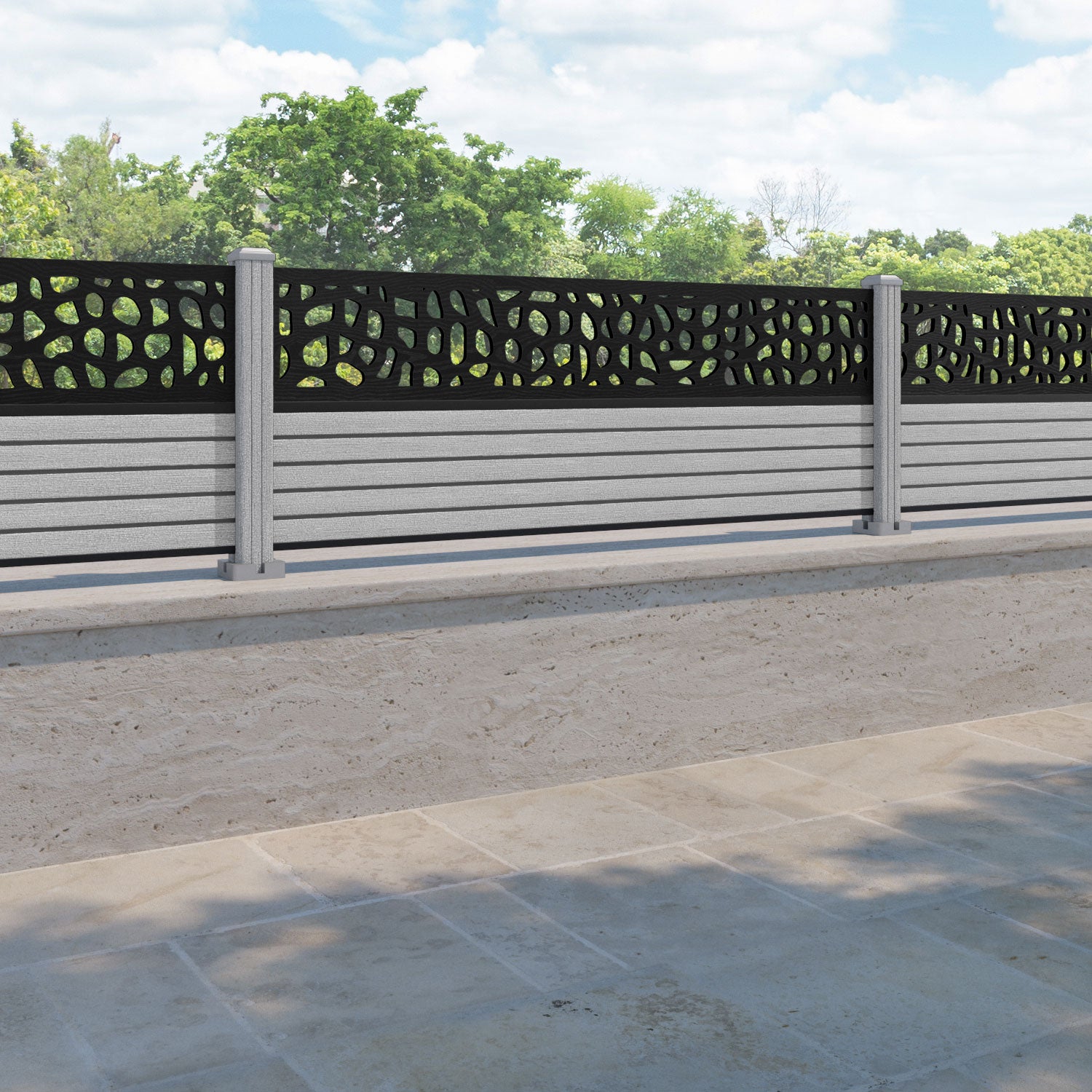 Hudson Pebble Fence Panel - Light Grey - with our composite posts