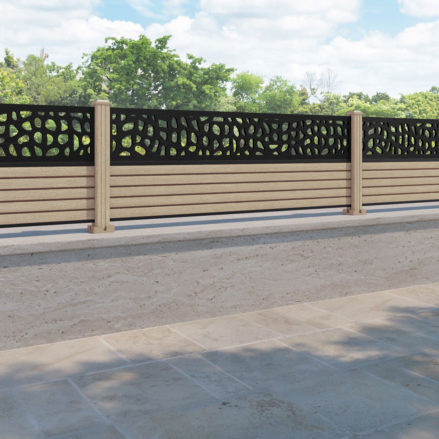 Hudson Pebble Fence Panel - Light Oak - with our composite posts