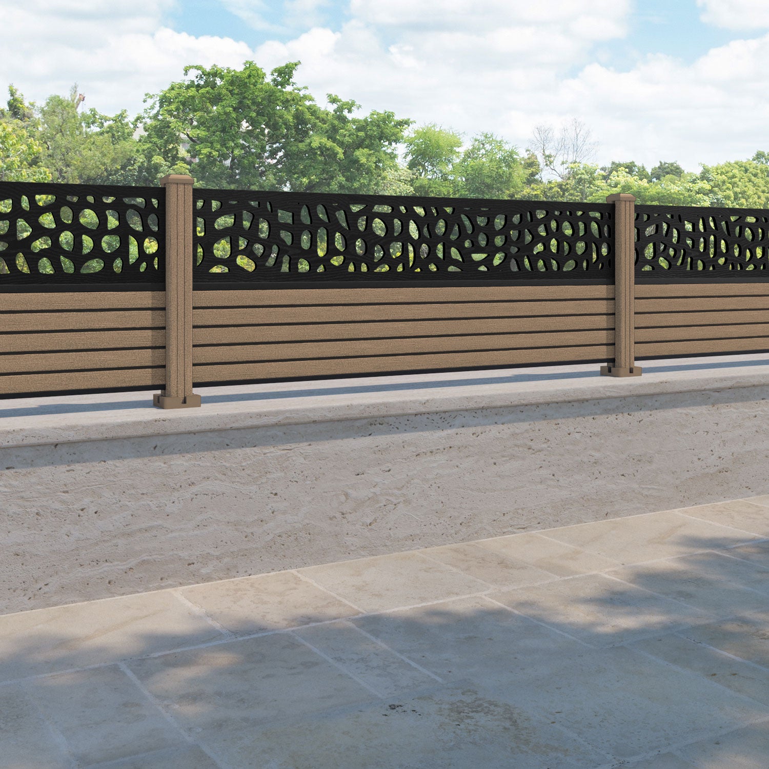 Hudson Pebble Fence Panel - Teak - with our composite posts