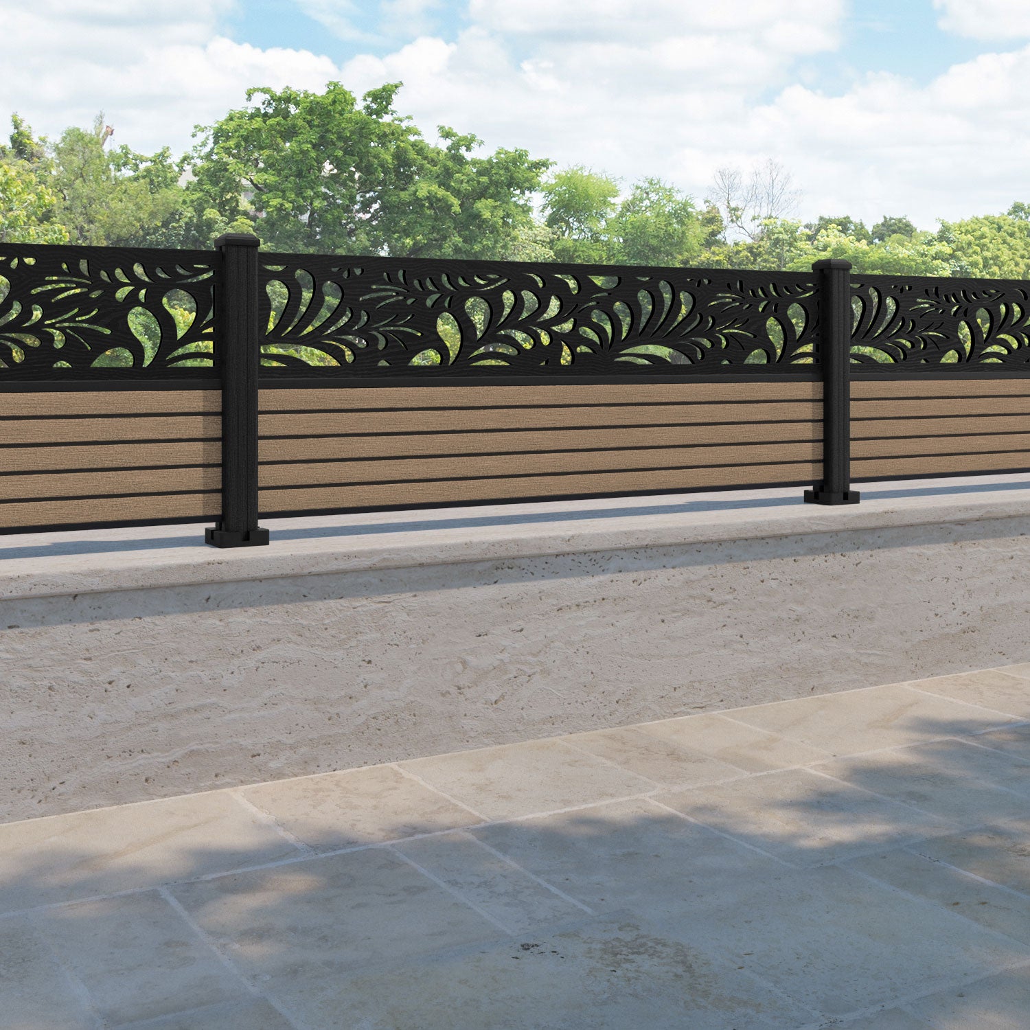 Hudson Petal Fence Panel - Teak - with our composite posts