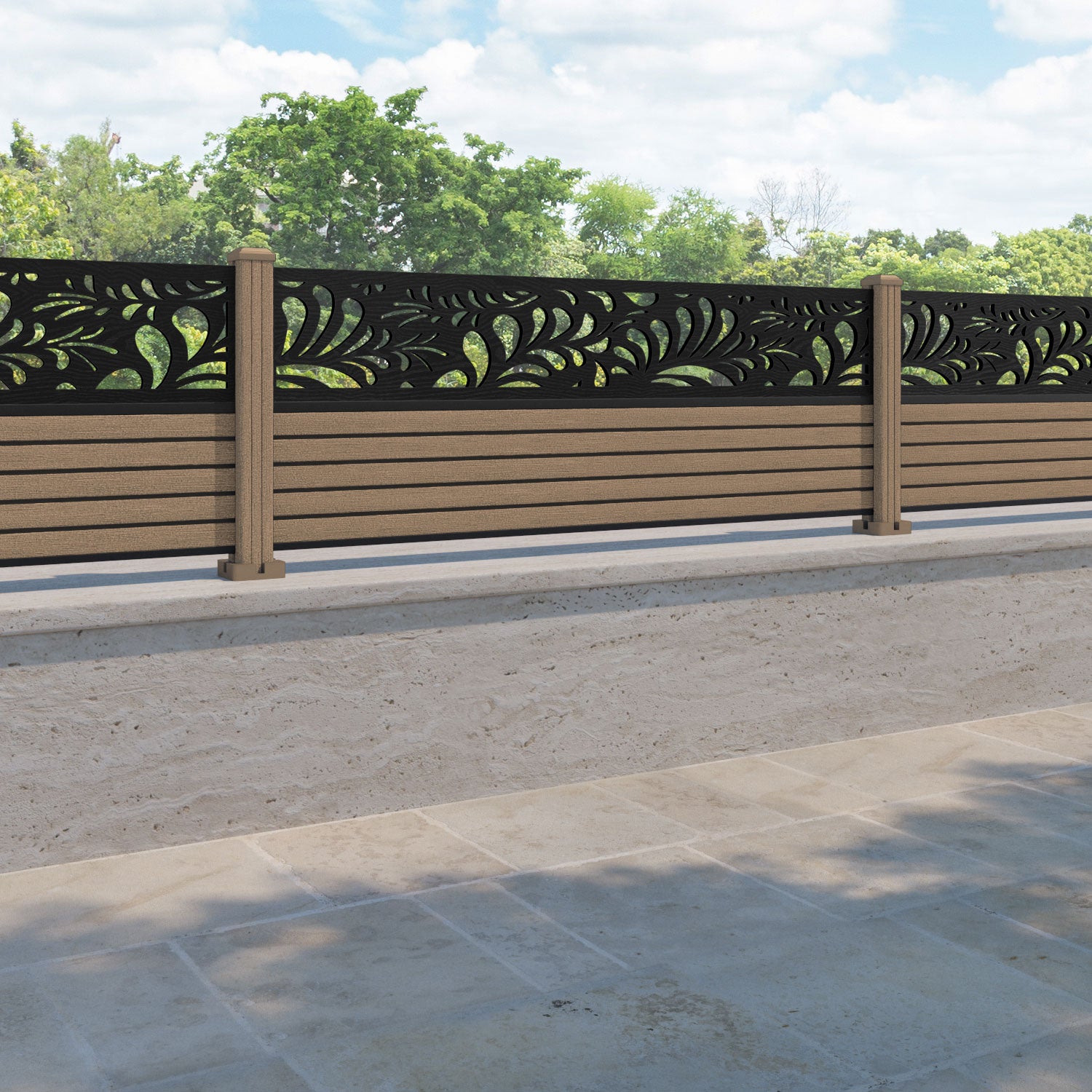 Hudson Petal Fence Panel - Teak - with our composite posts