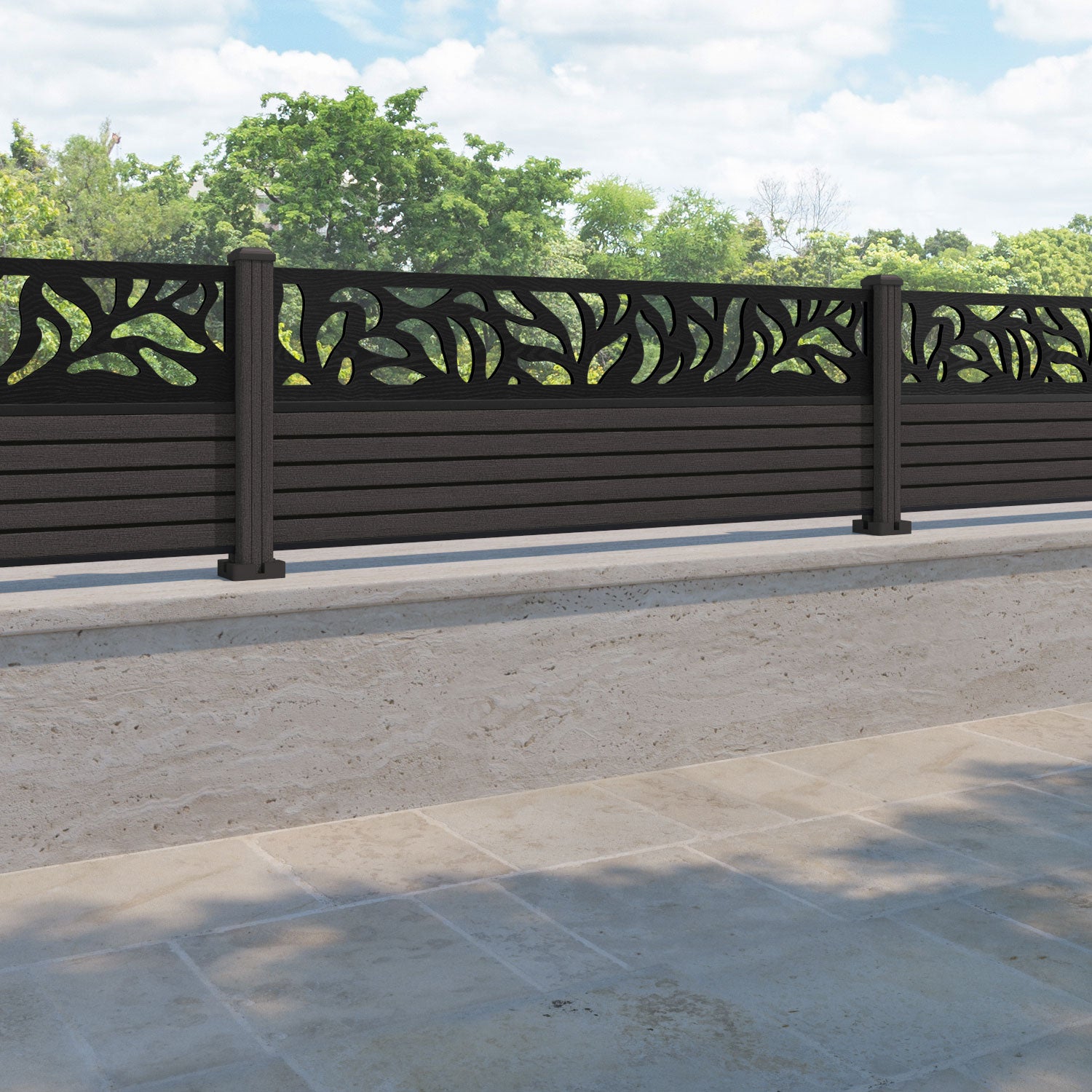 Hudson Plume Fence Panel - Dark Oak - with our composite posts