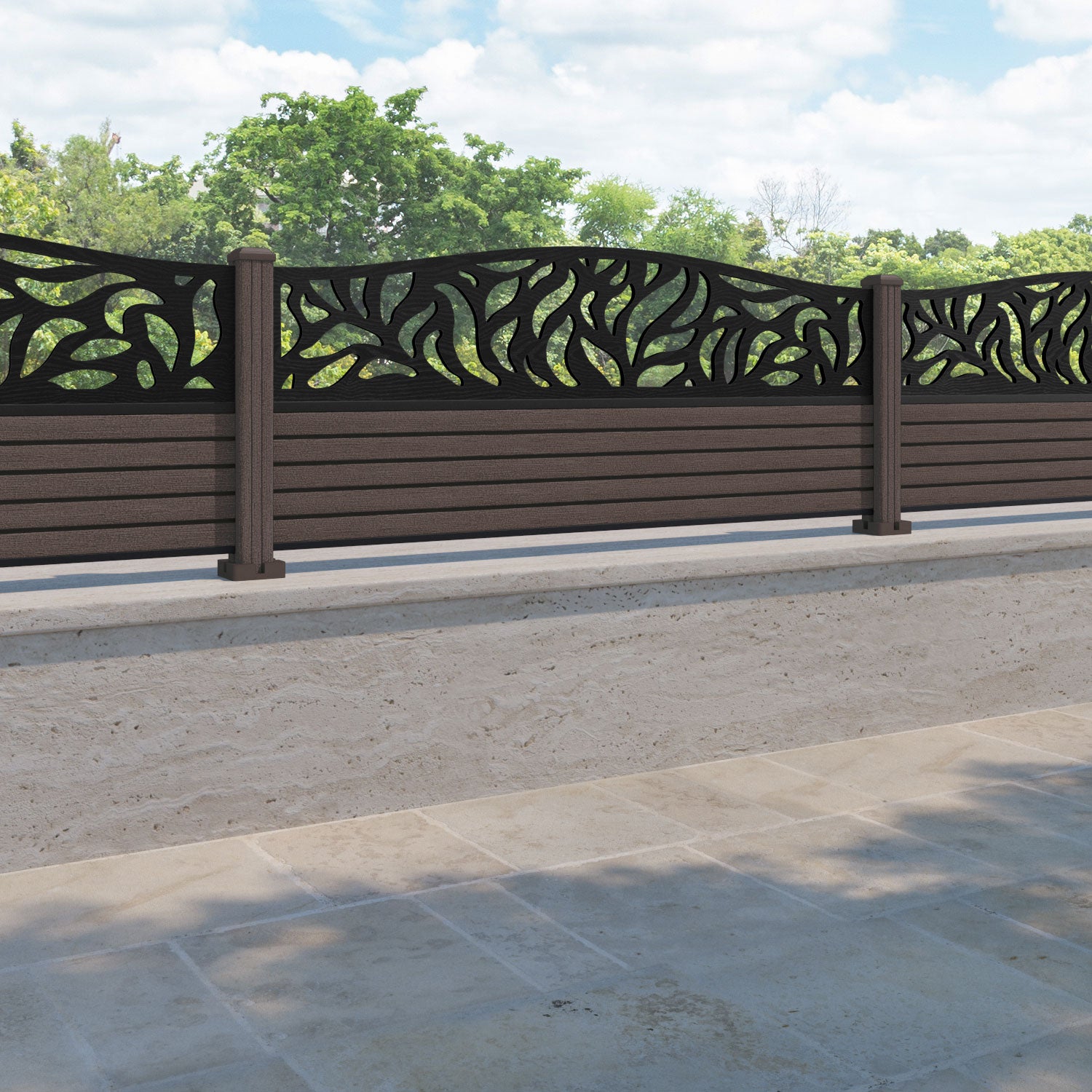 Hudson Plume Curved Top Fence Panel - Mid Brown - with our composite posts
