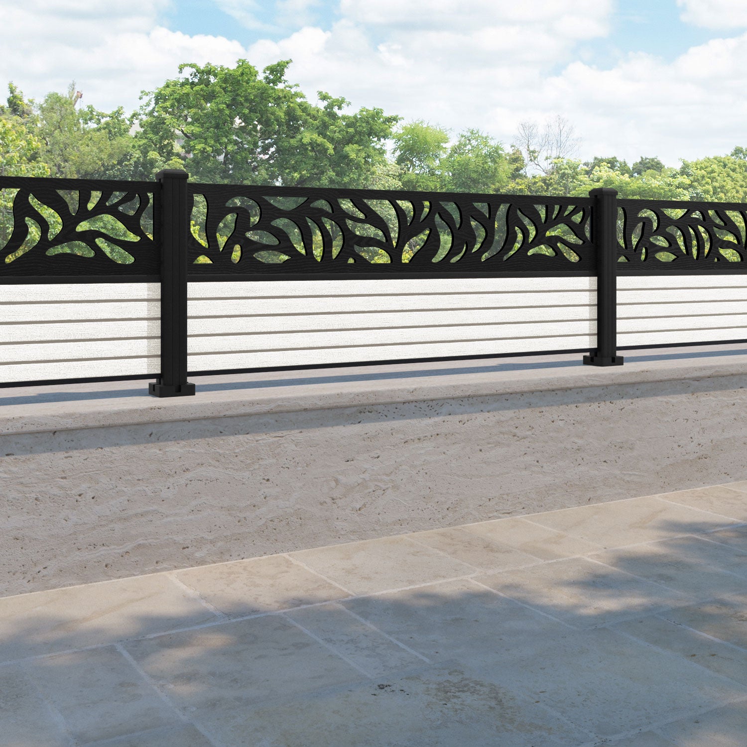 Hudson Plume Fence Panel - Light Stone - with our aluminium posts