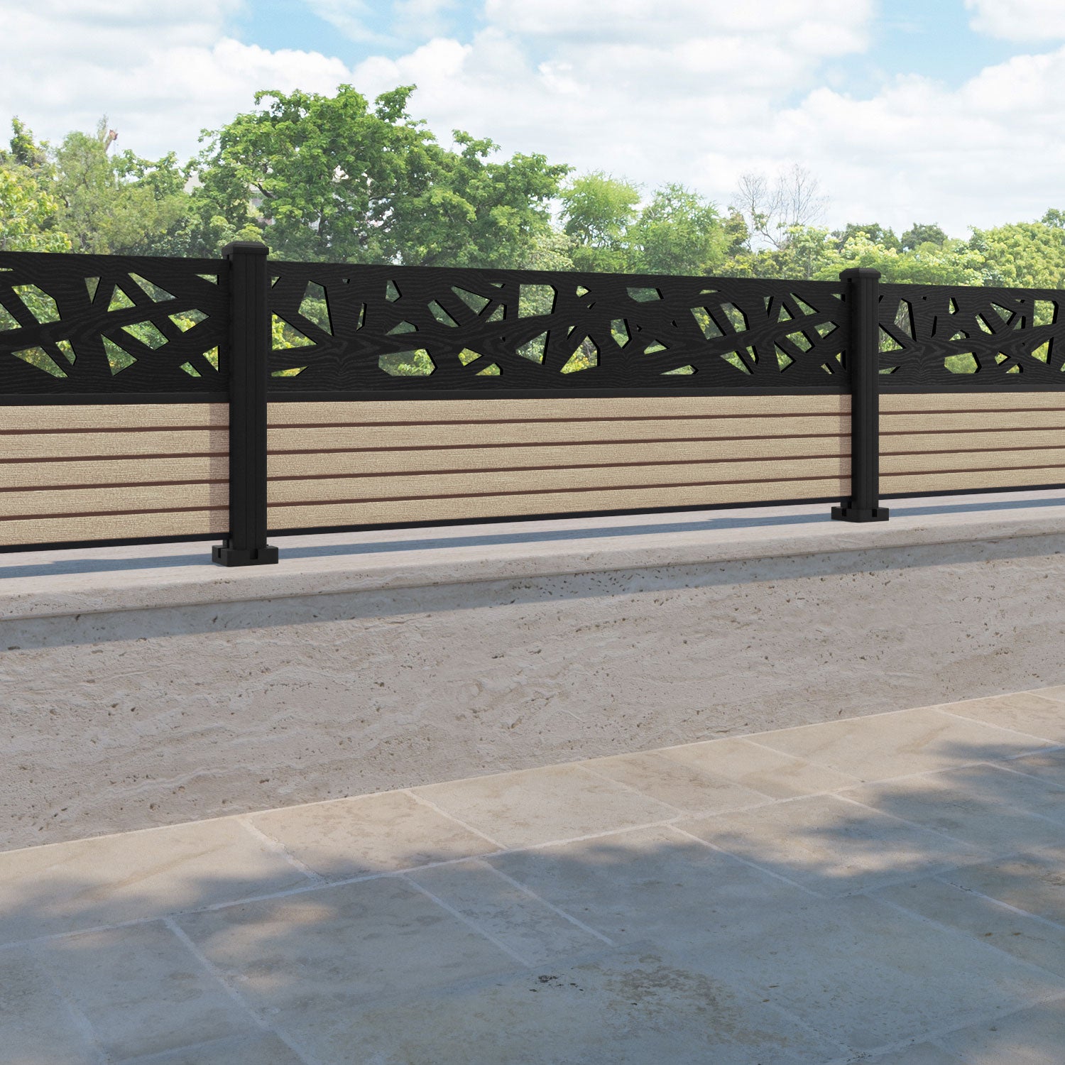 Hudson Prism Fence Panel - Light Oak - with our aluminium posts