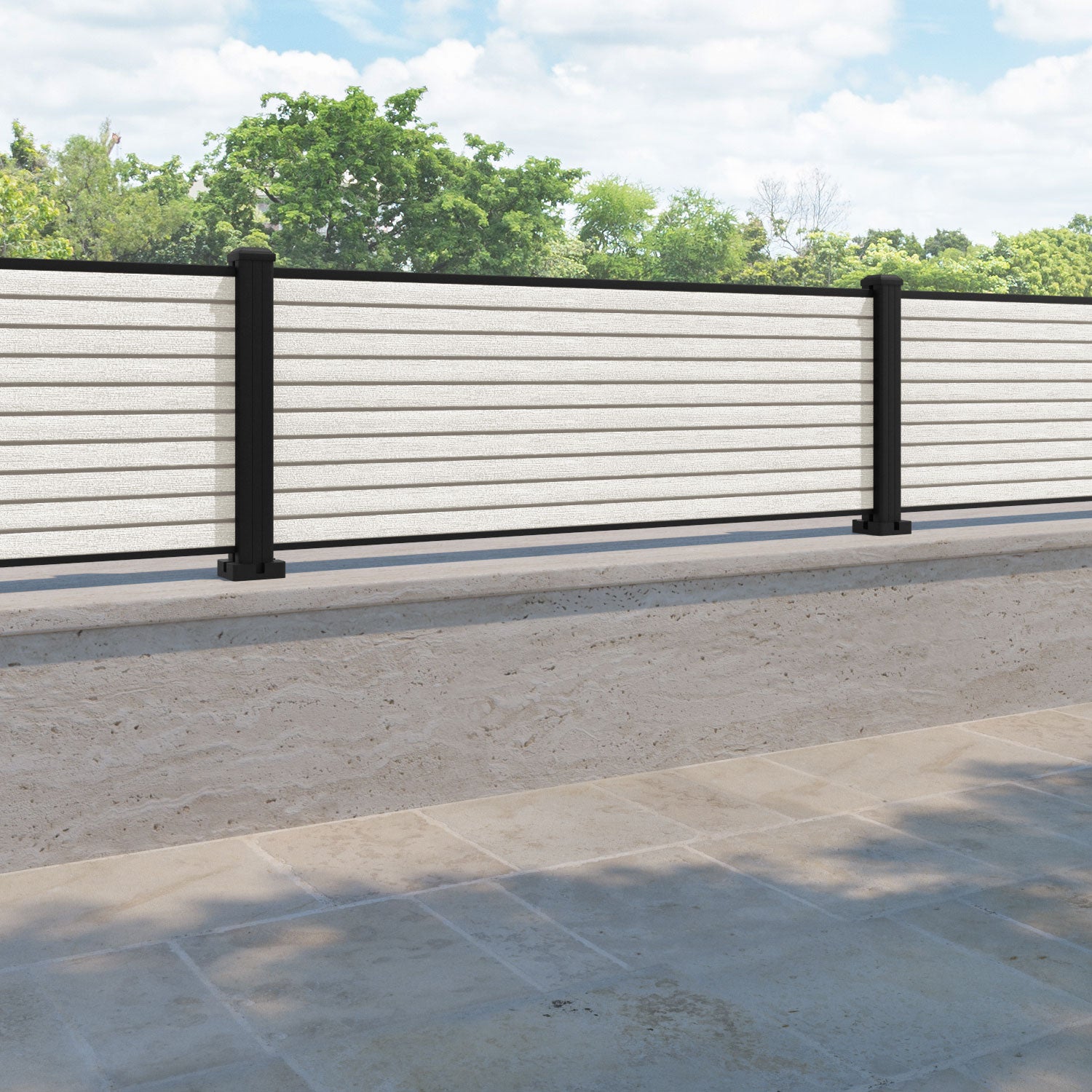 Hudson Fence Panel - Light stone - with our aluminium posts