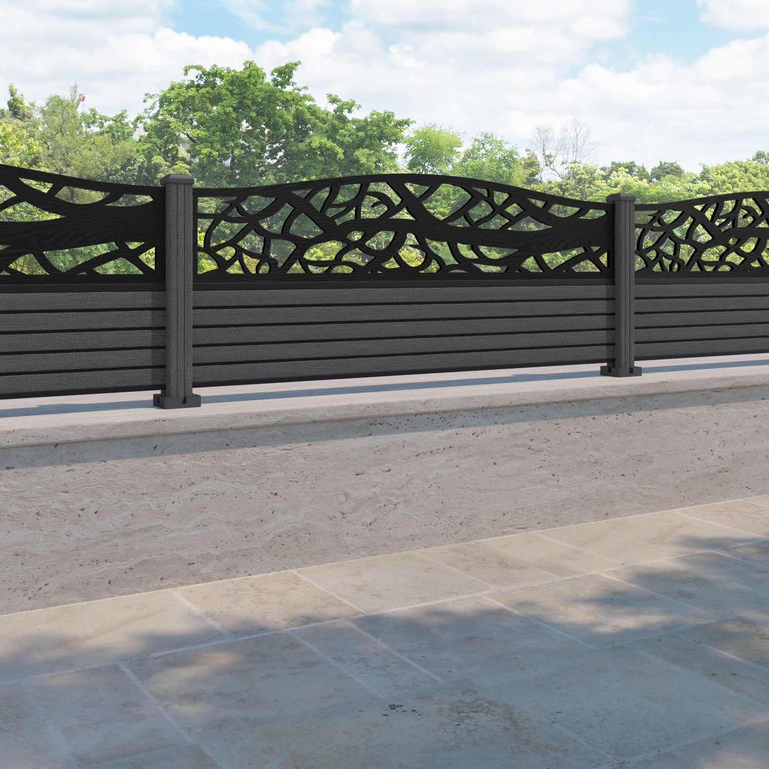 Hudson Twilight Curved Top Fence Panel - Dark Grey - with our composite posts