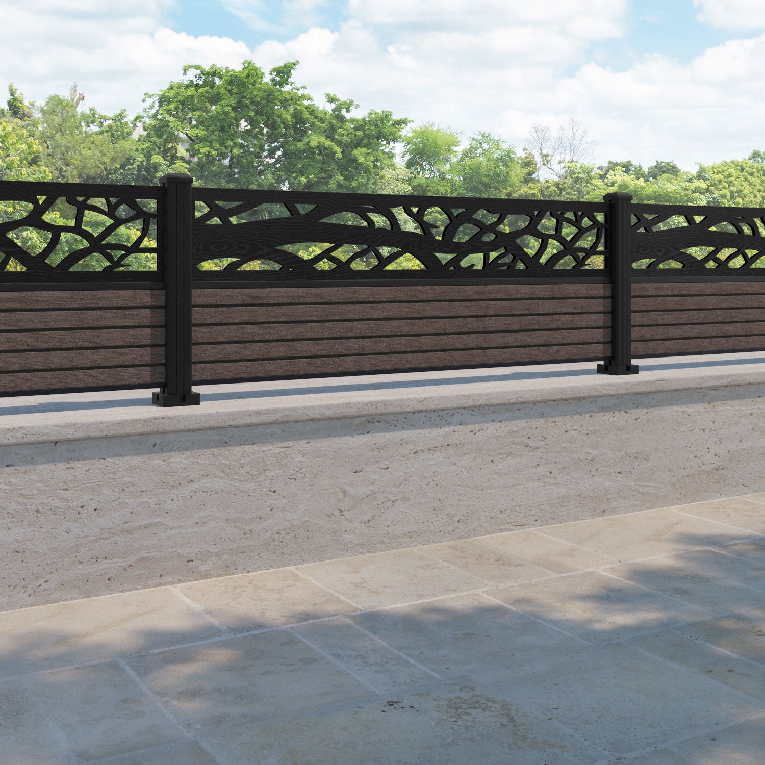 Hudson Twilight Fence Panel - Mid Brown - with our aluminium posts