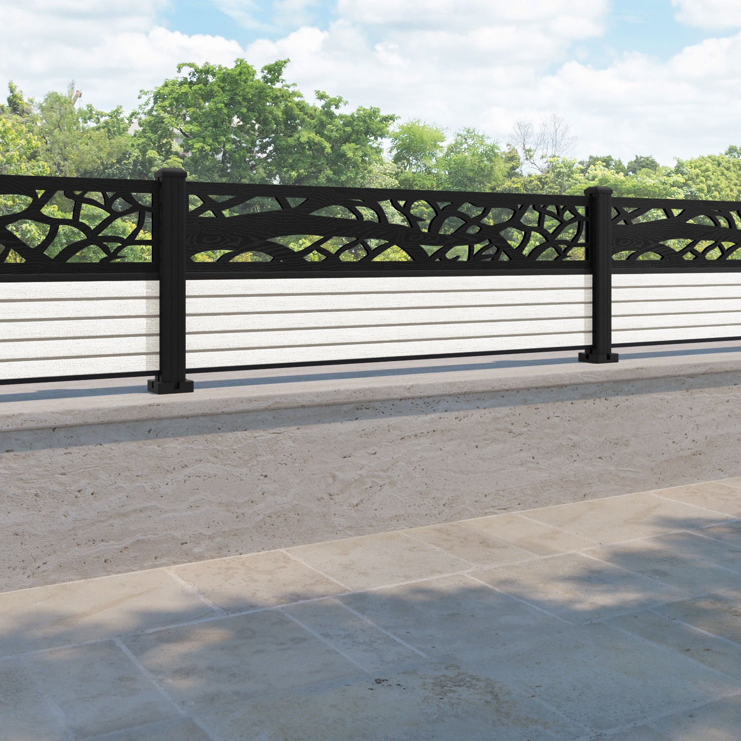 Hudson Twilight Fence Panel - Light Stone - with our aluminium posts