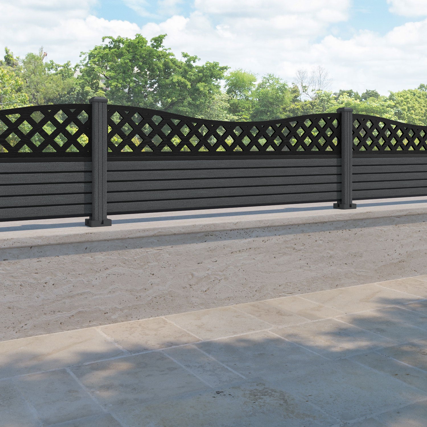 Hudson Low Wave Fence Panel - Dark Grey - with our composite posts