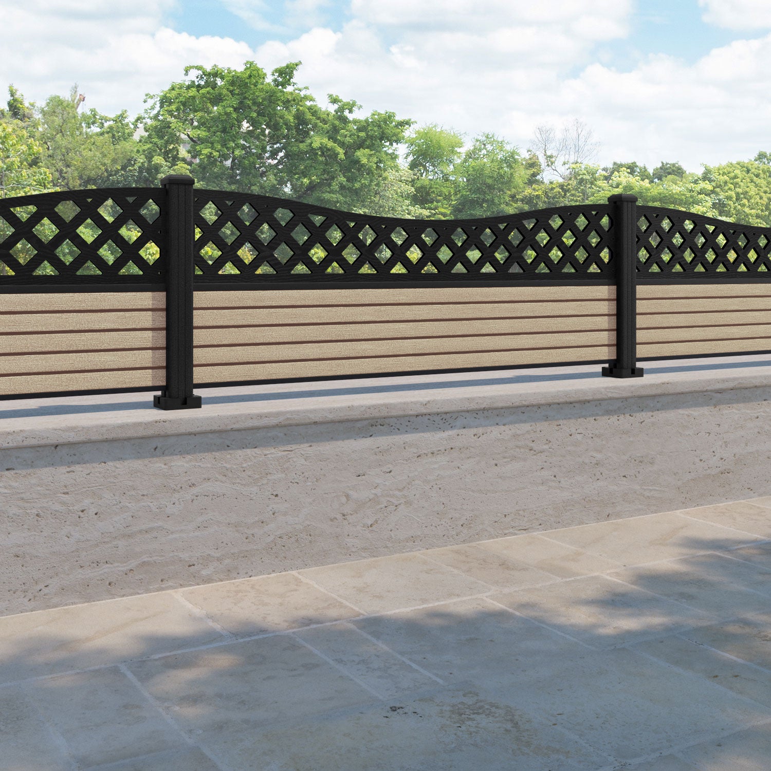 Hudson Low Wave Fence Panel - Light Oak - with our composite posts