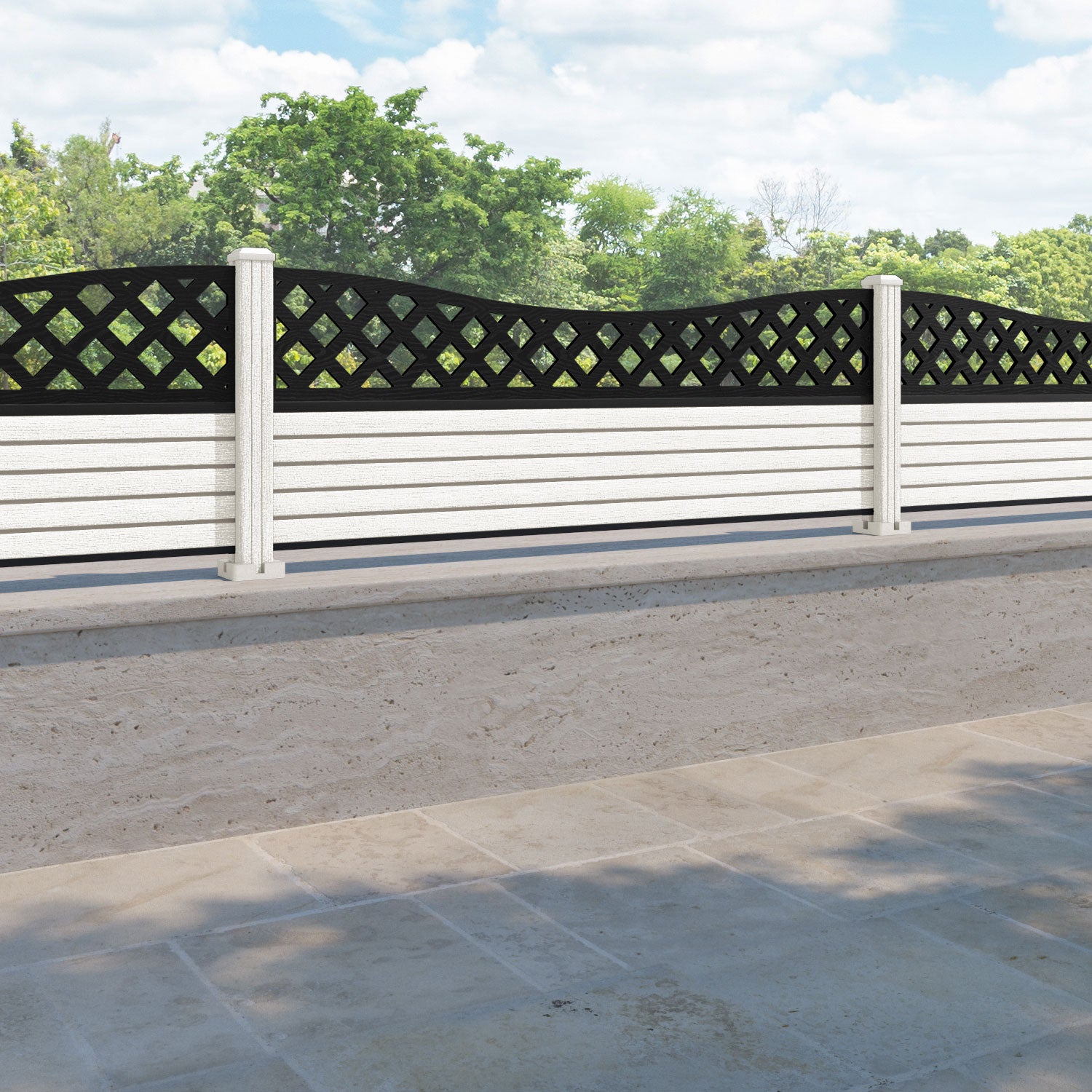Hudson Low Wave Fence Panel - Light Stone - with our composite posts