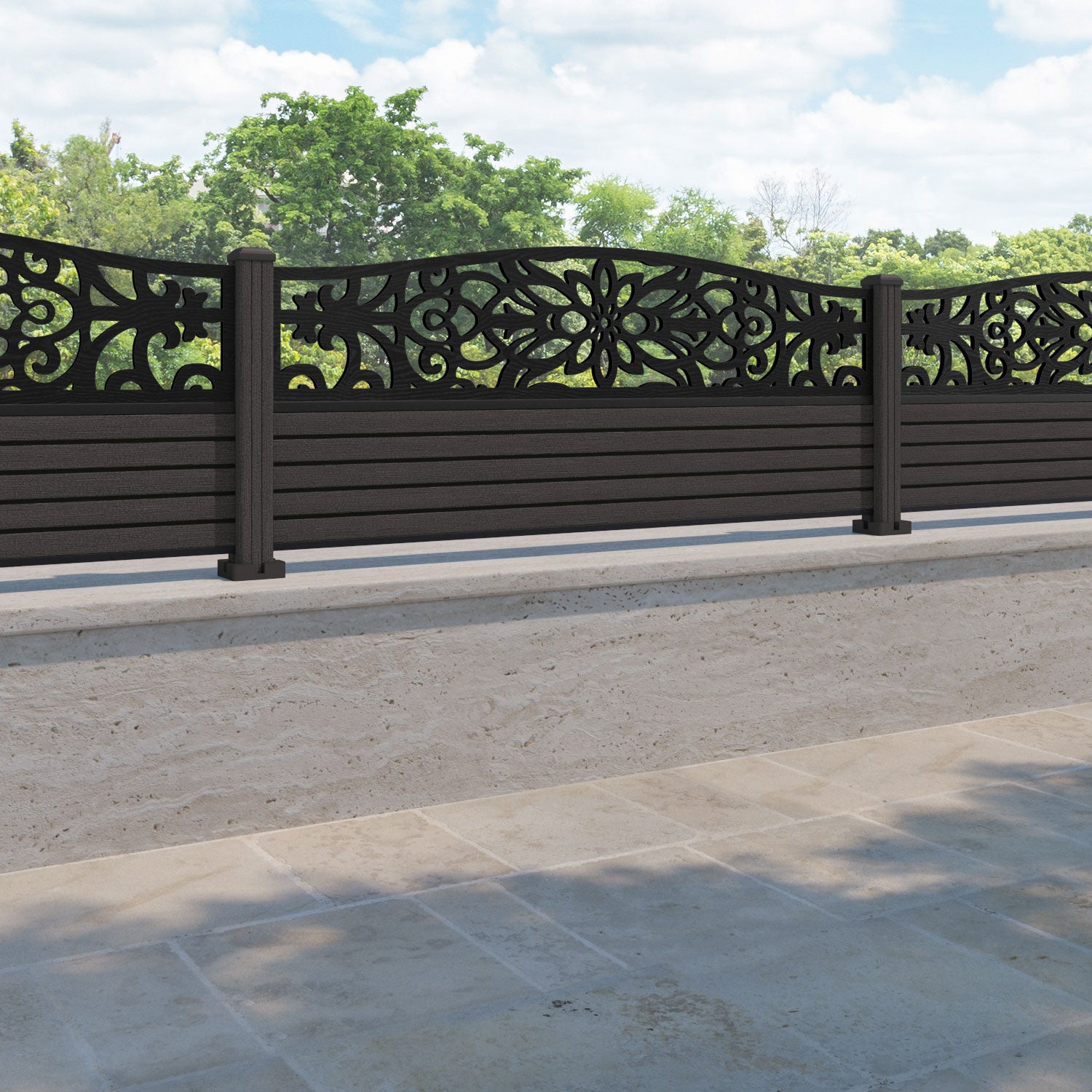 Hudson Windsor Curved Top Fence Panel - Dark Oak - with our composite posts