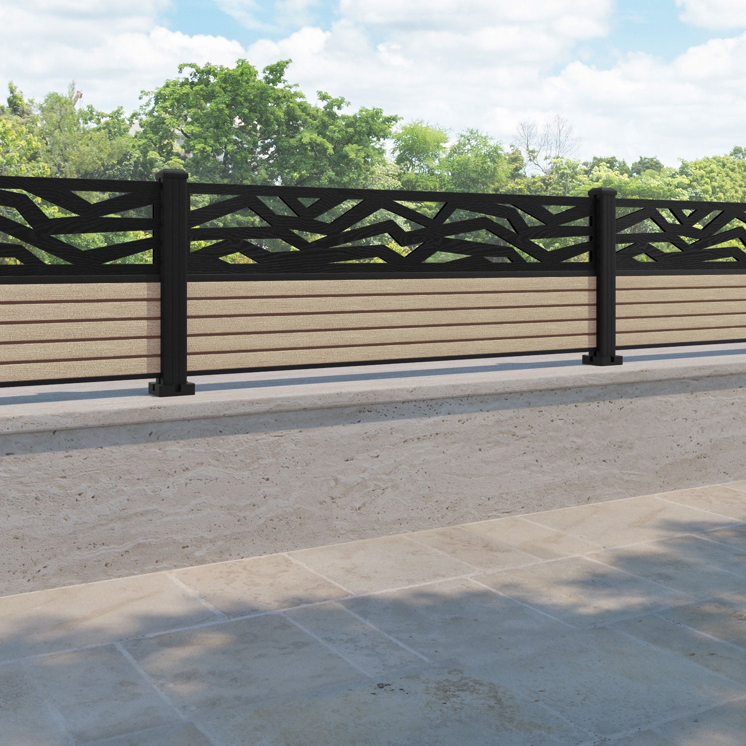 Hudson Zenith Fence Panel - Light Oak - with our aluminium posts