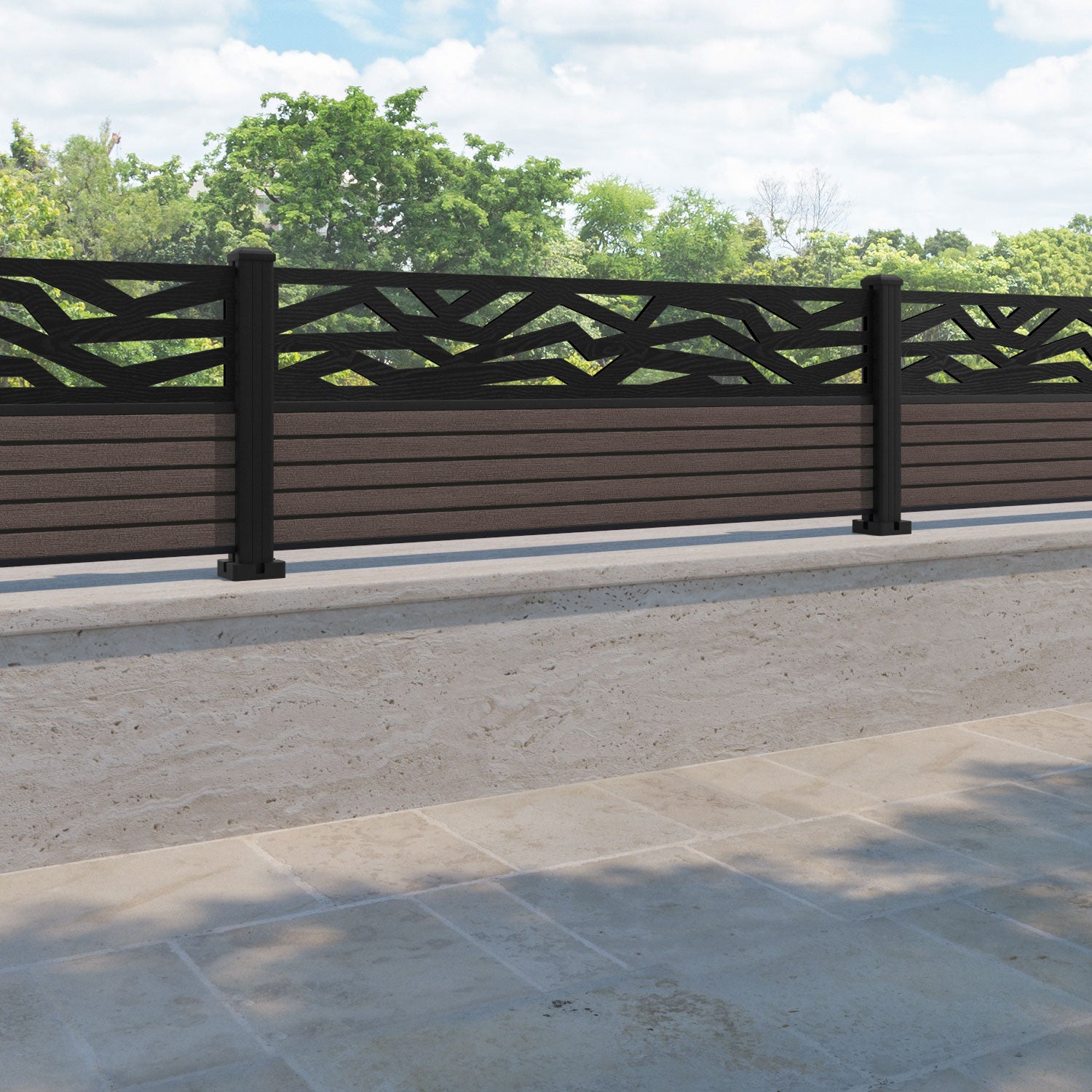 Hudson Zenith Fence Panel - Mid Brown - with our aluminium posts