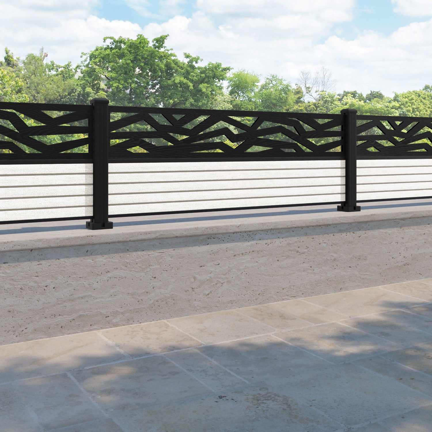 Hudson Zenith Fence Panel - Light Stone - with our aluminium posts