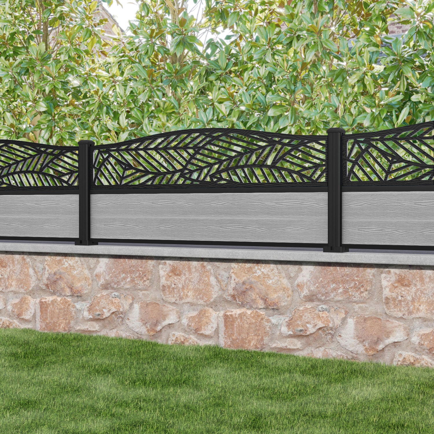 Classic Habitat Curved Top Fence Panel - Light Grey - with our aluminium posts