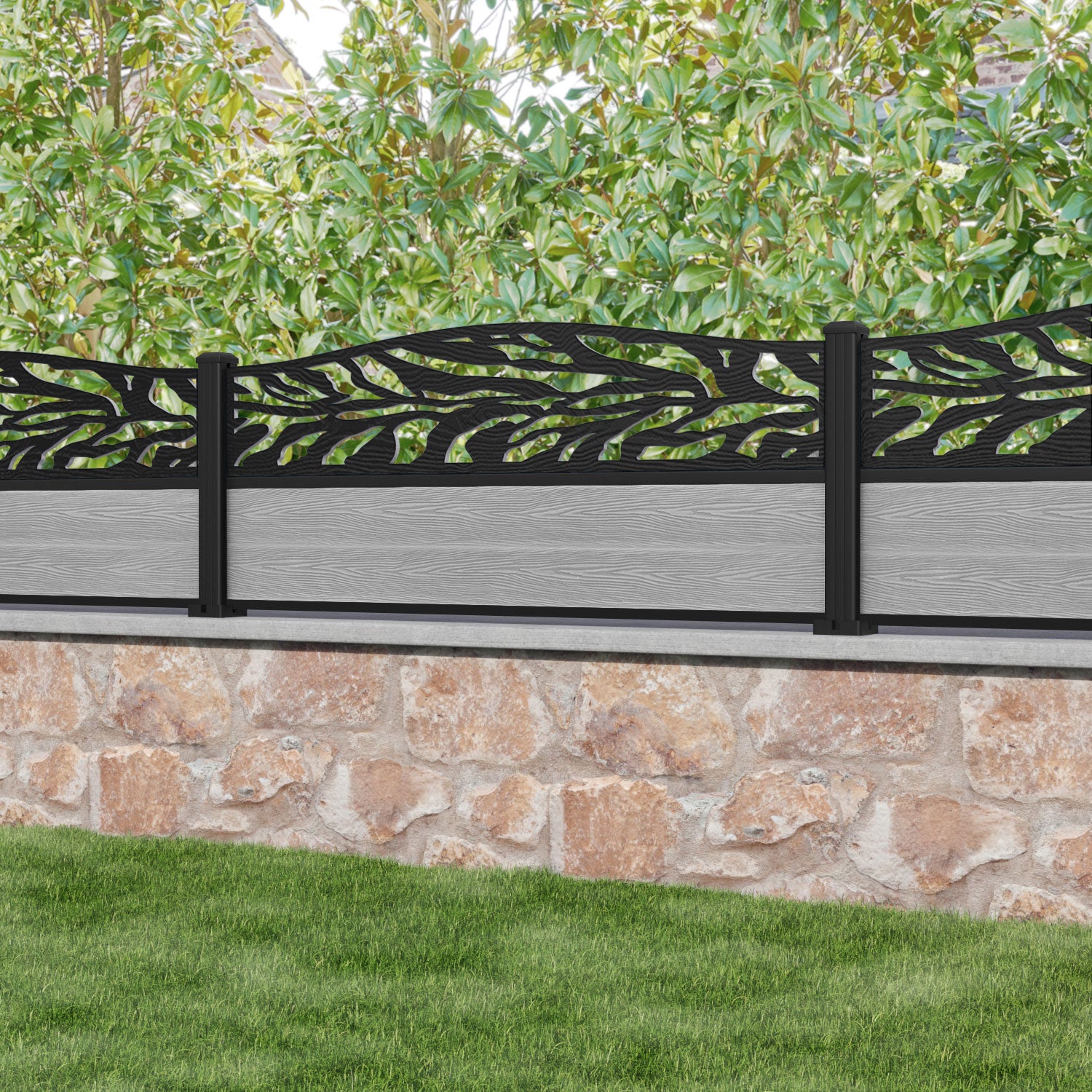 Classic Malawi Curved Top Fence Panel - Light Grey - with our aluminium posts