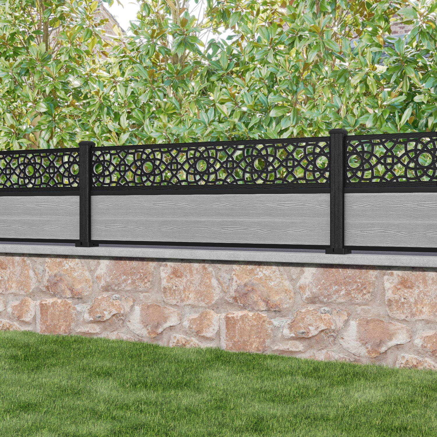 Classic Ambar Fence Panel - Light Grey - with our composite posts