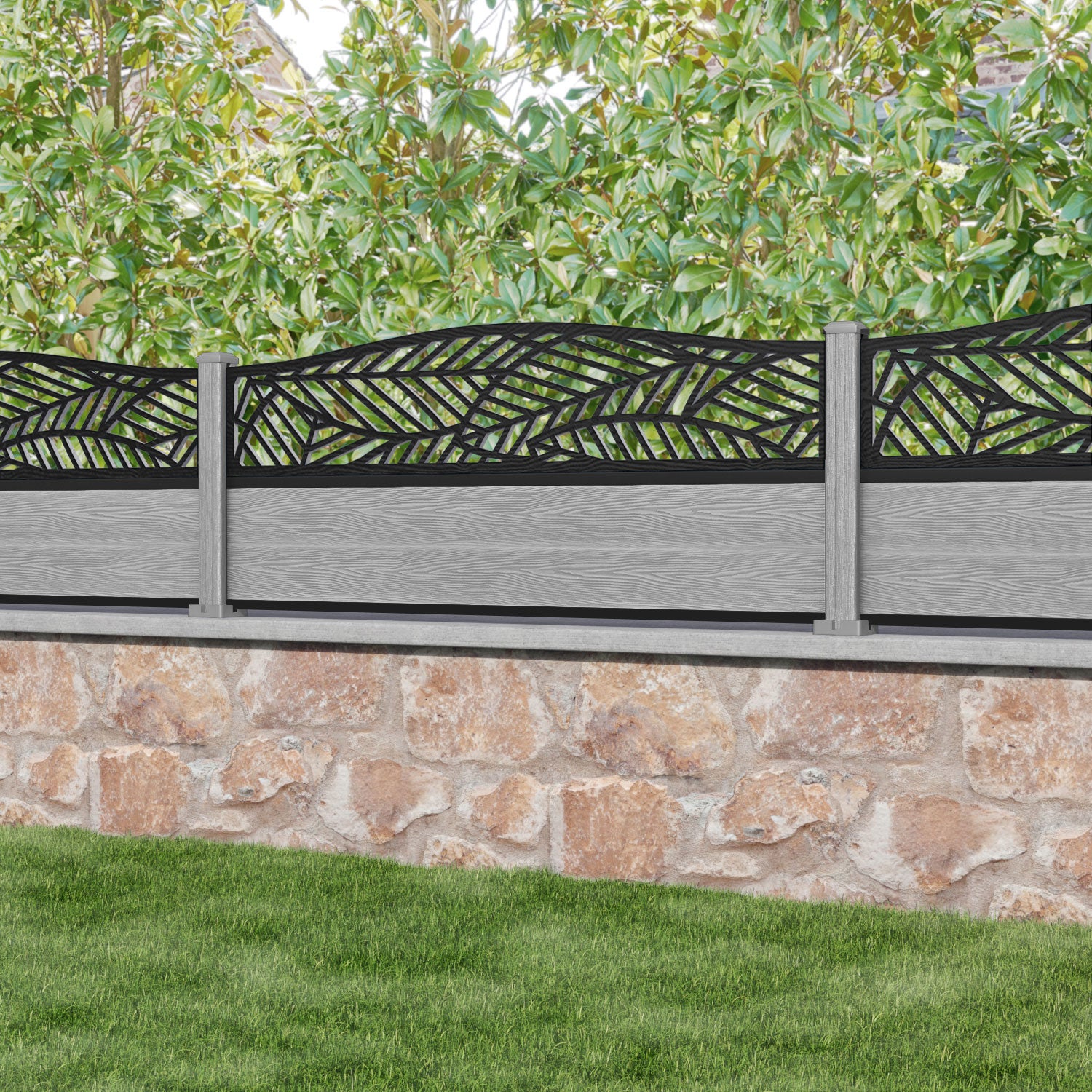 Classic Habitat Curved Top Fence Panel - Light Grey - with our composite posts