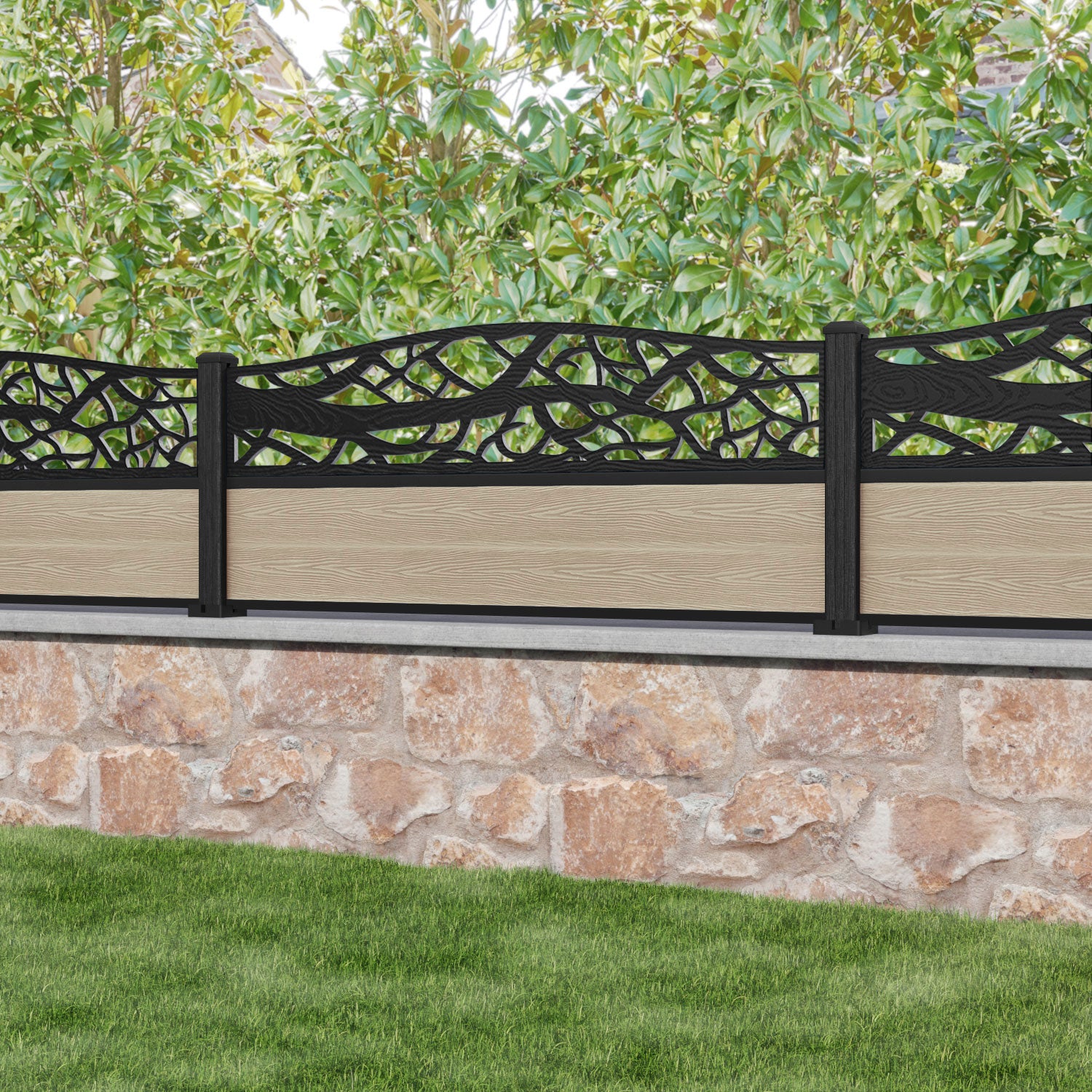 Classic Twilight Curved Top Fence Panel - Light Oak - with our composite posts