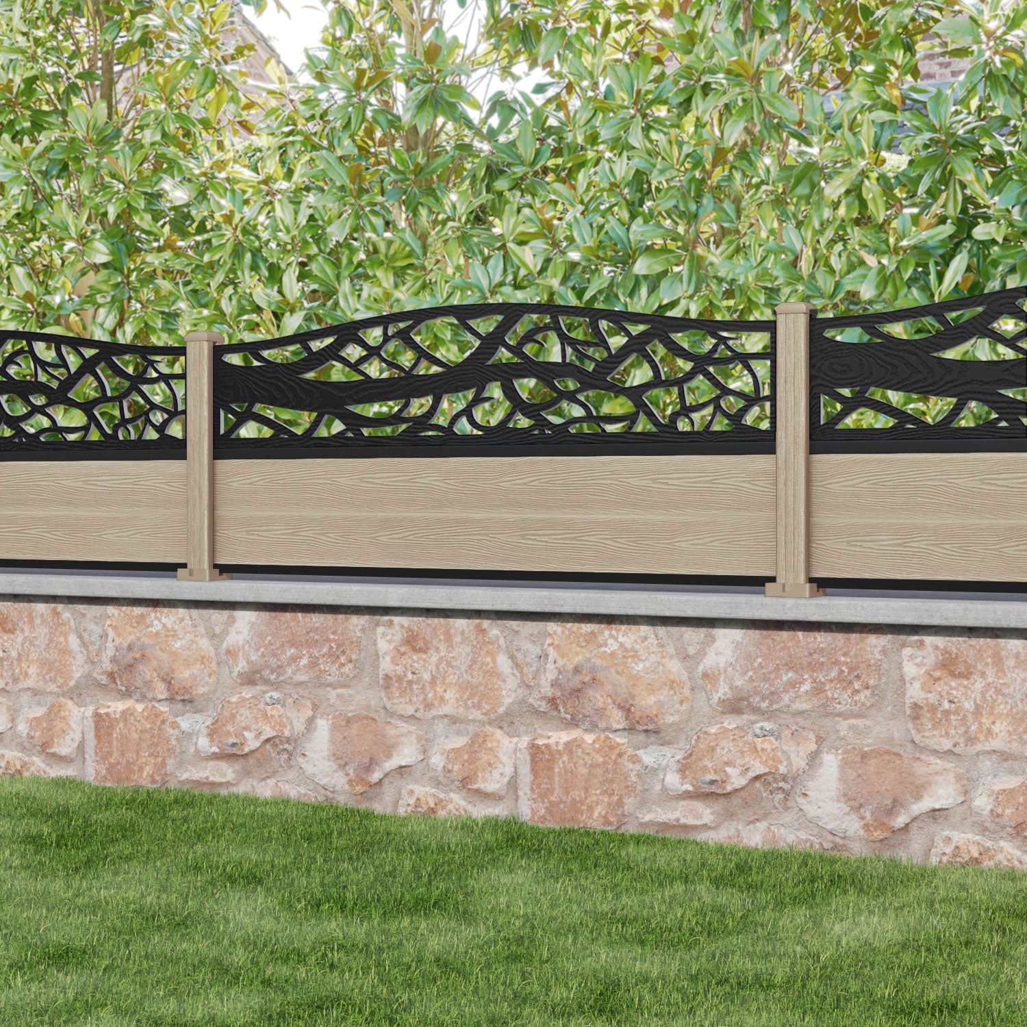 Classic Twilight Curved Top Fence Panel - Light Oak - with our composite posts