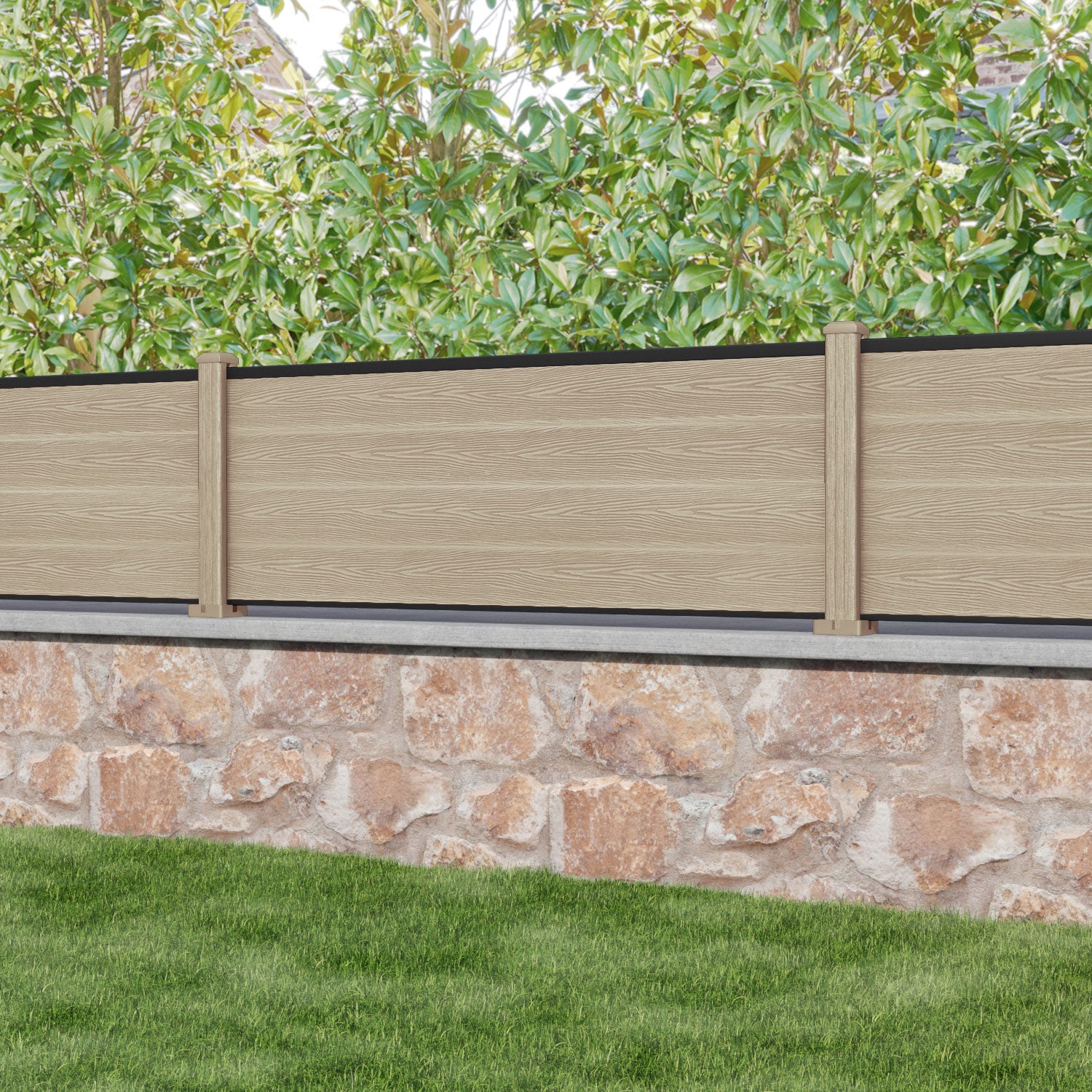 Classic Fence Panel - Light Oak - with our composite posts