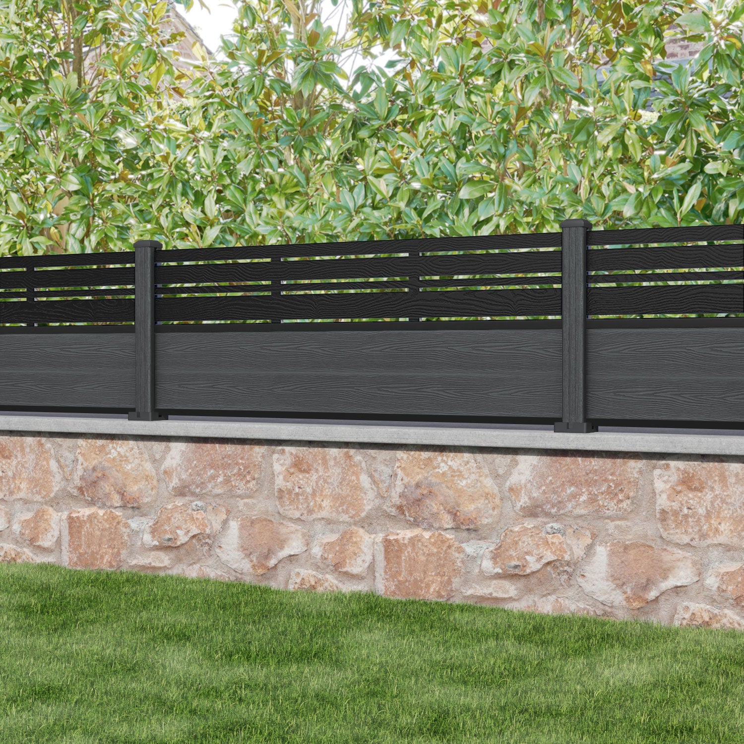 Classic Linea Fence Panel - Dark Grey - with our composite posts