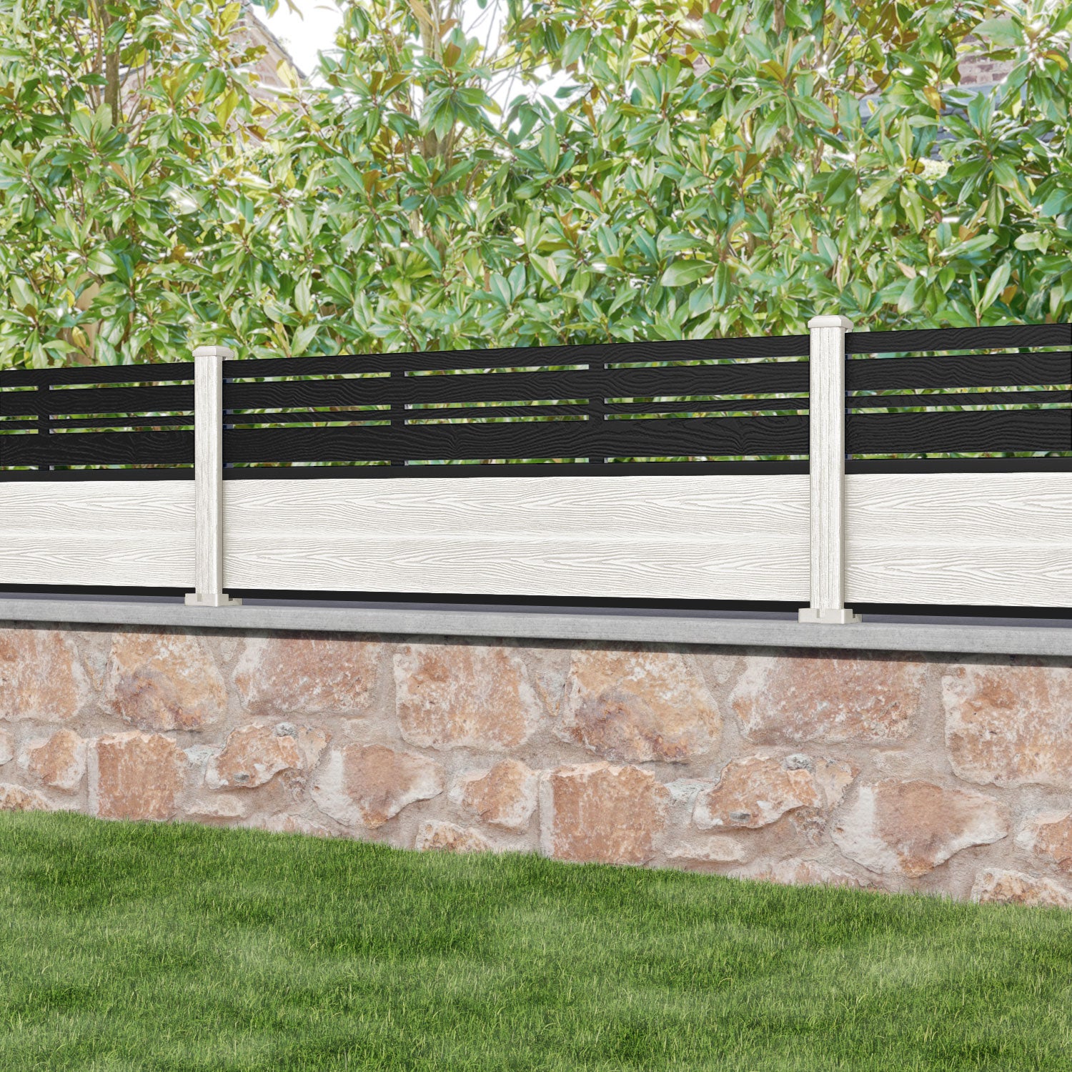Classic Linea Fence Panel - Light Stone - with our composite posts