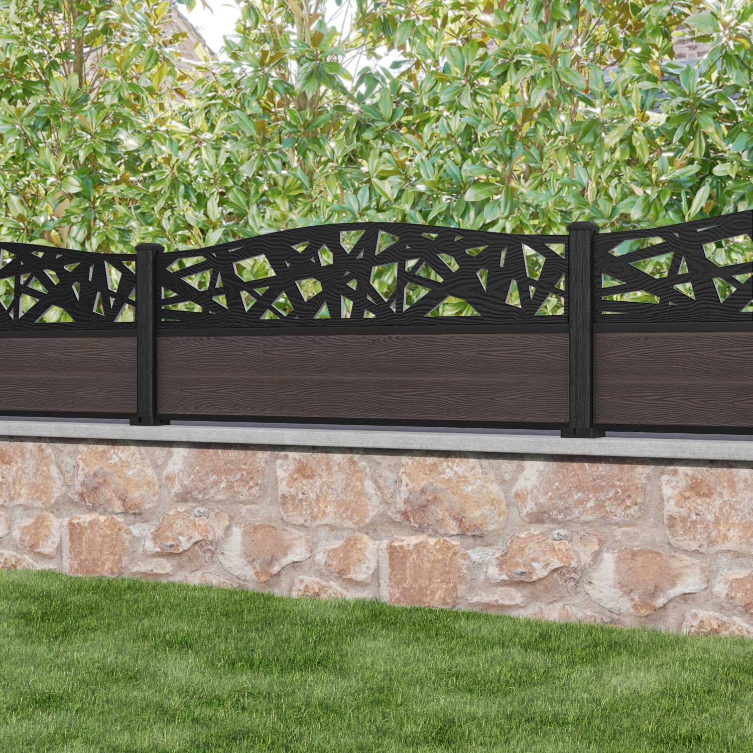 Classic Prism Curved Top Fence Panel - Mid Brown - with our composite posts