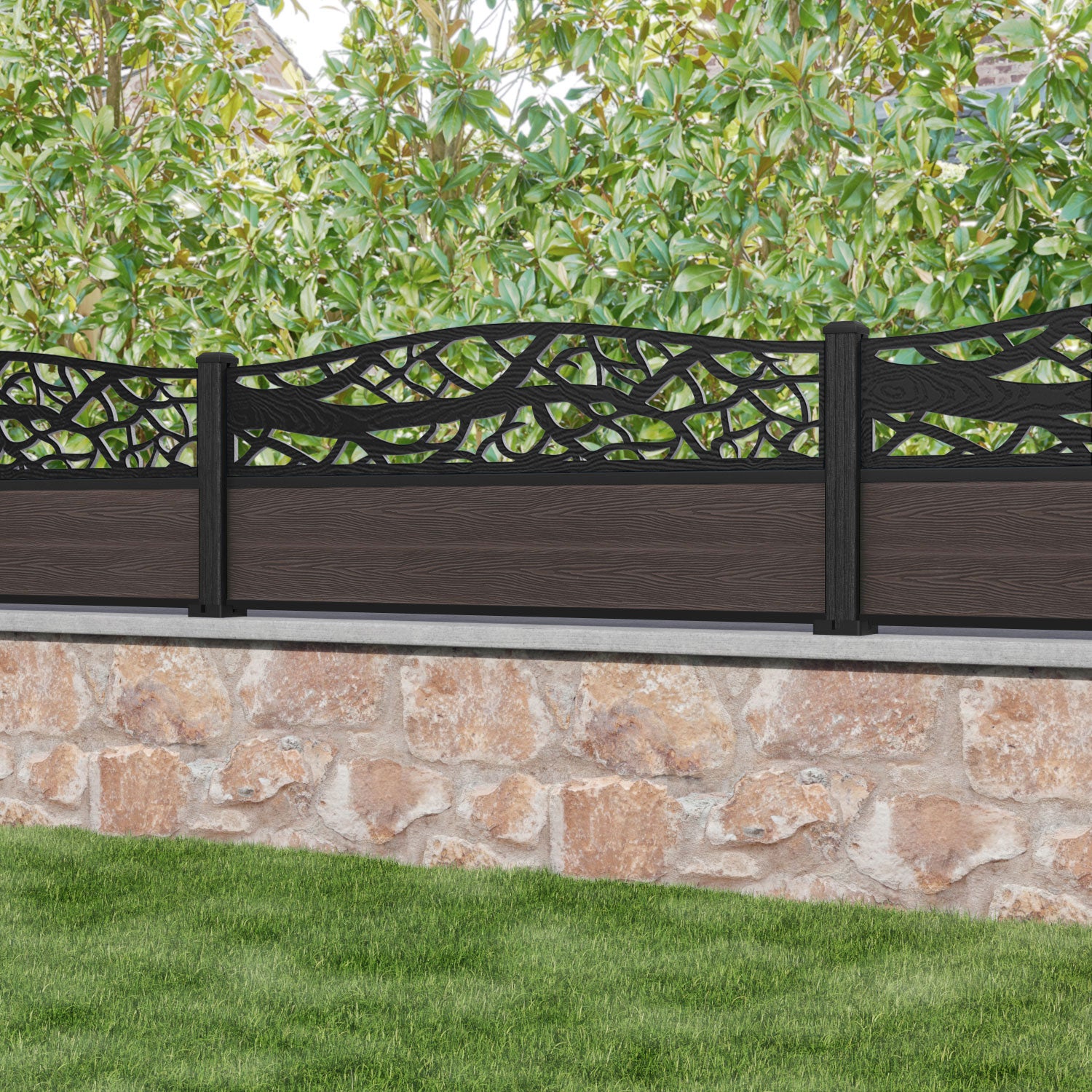 Classic Twilight Curved Top Fence Panel - Mid Brown - with our composite posts