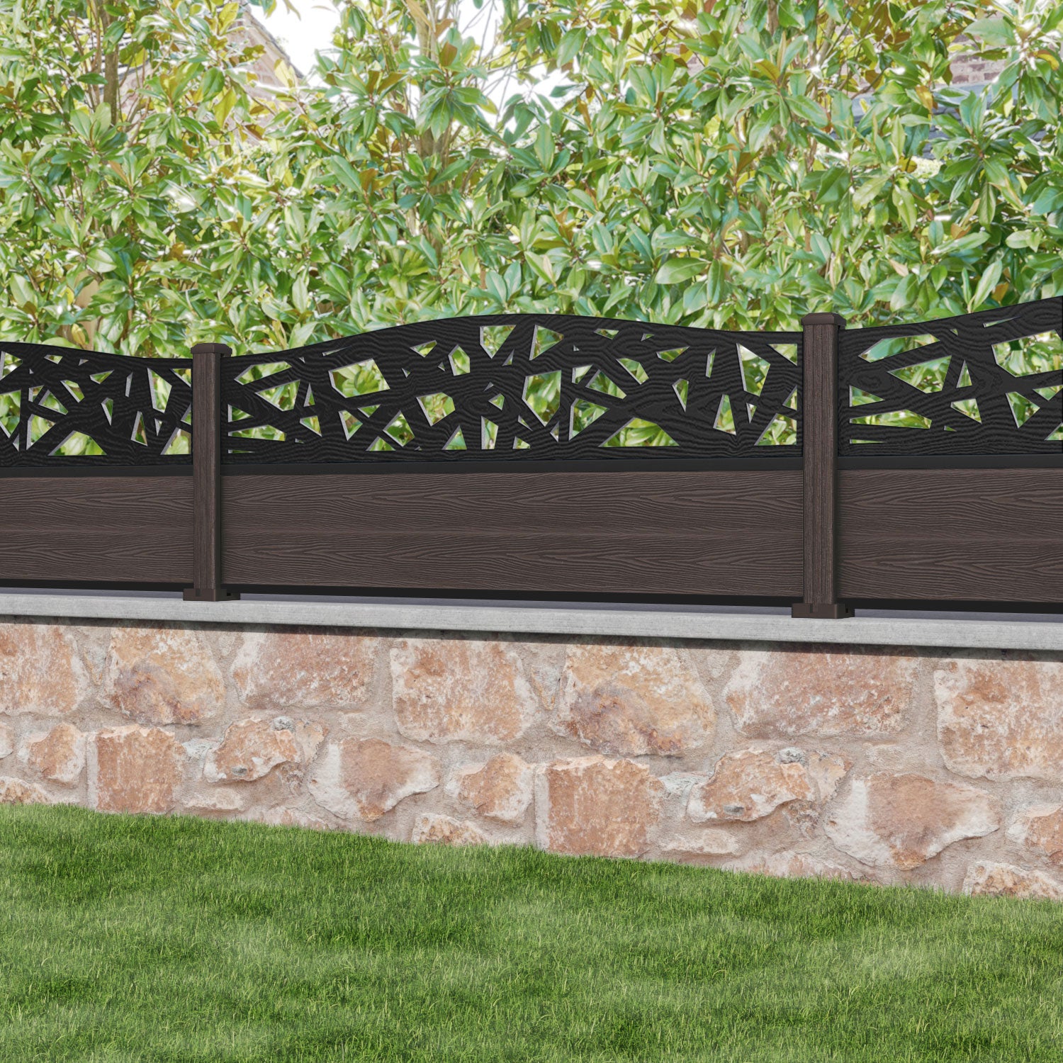 Classic Prism Curved Top Fence Panel - Mid Brown - with our composite posts